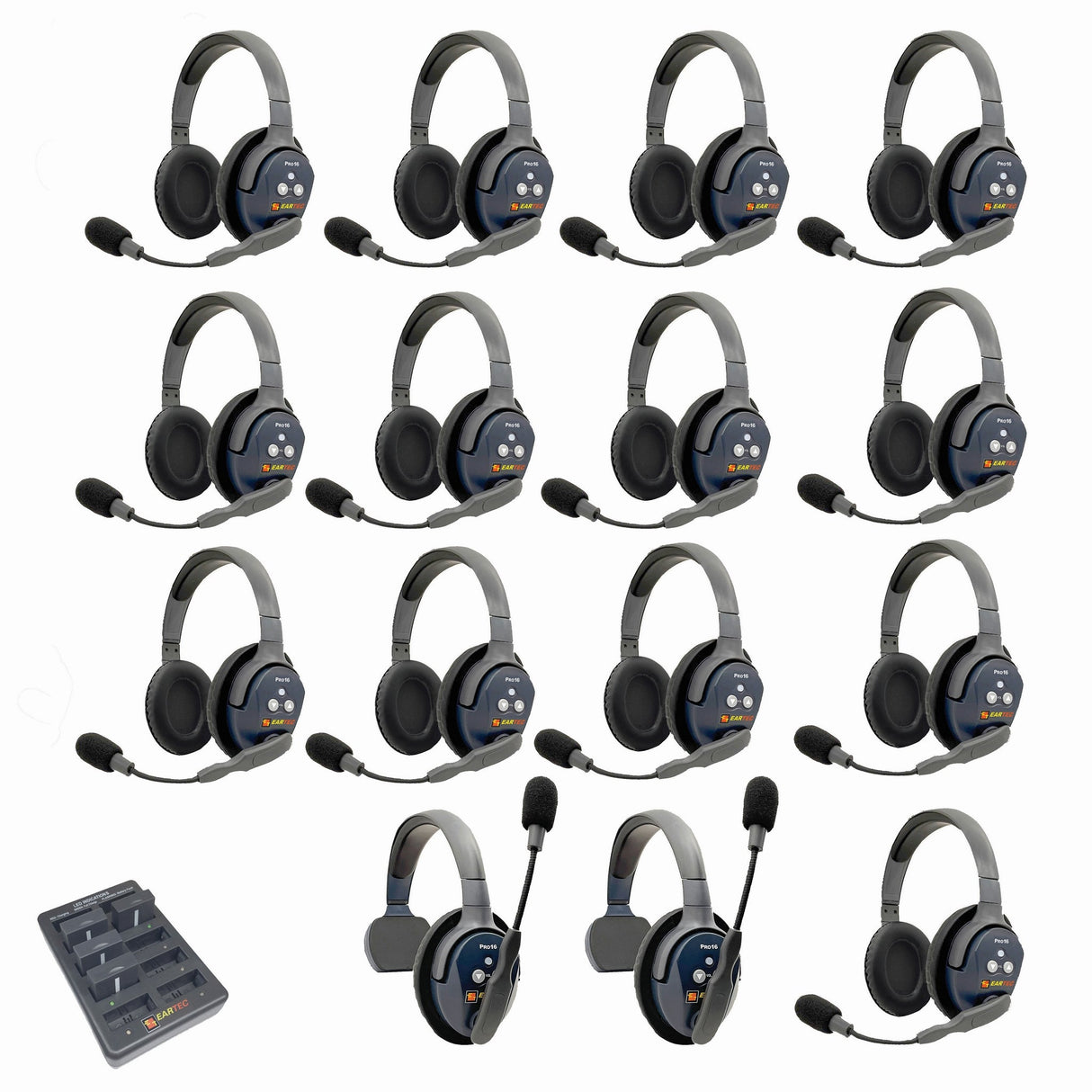 Eartec PRO16 Full Duplex True Wireless Headset Intercom Systems for 15-Users - 1x Single Main, 1x Single Remote, 13x