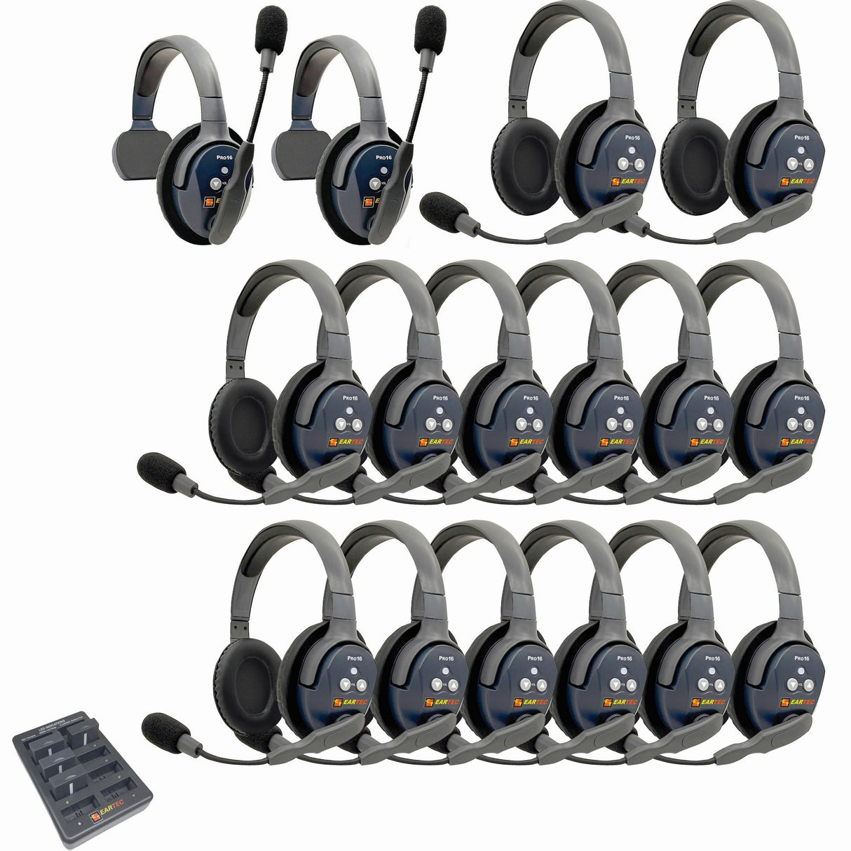 Eartec PRO16 Full Duplex True Wireless Headset Intercom Systems for 16-Users - 1x Single Main, 1x Single Remote, 14x