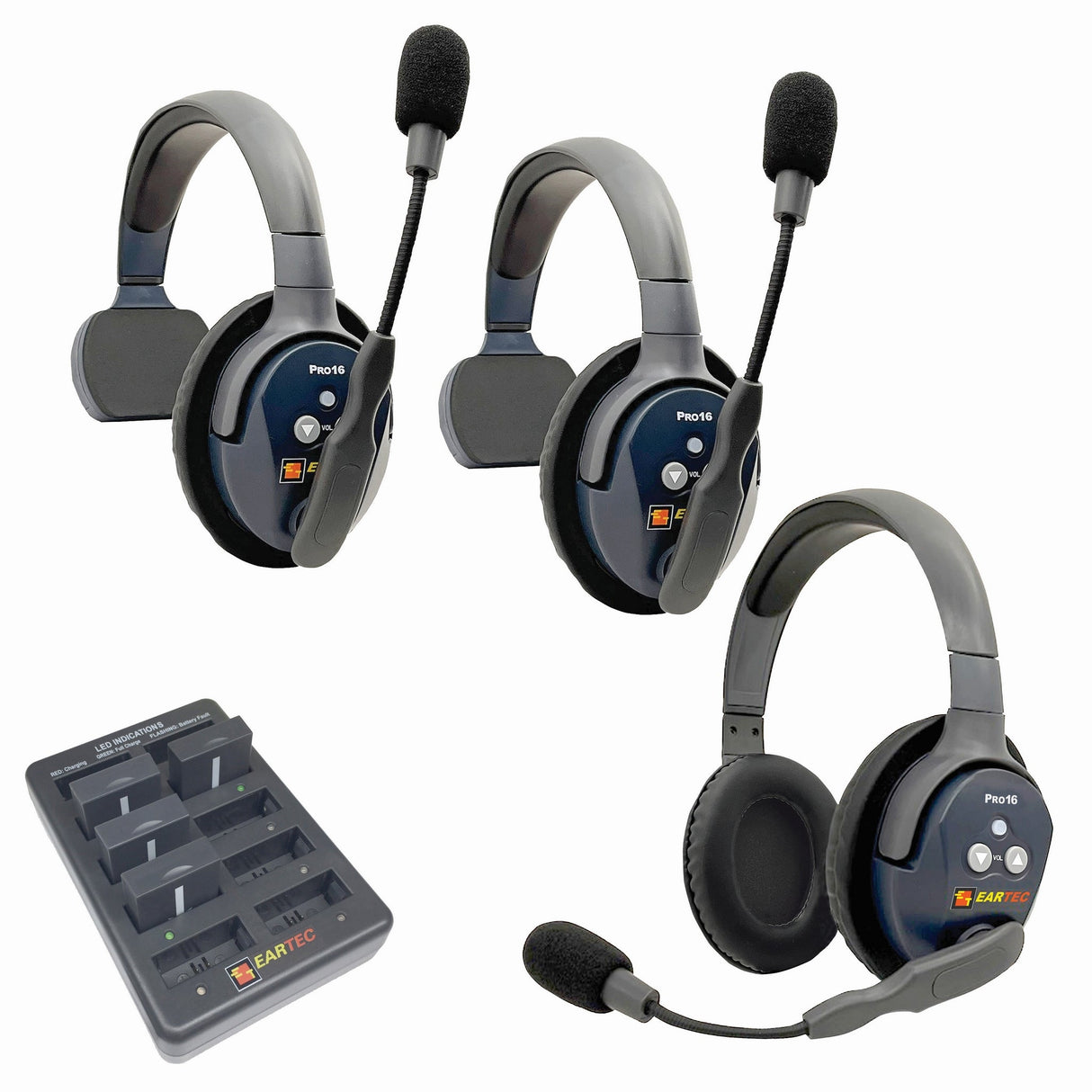 Eartec PRO16 Full Duplex True Wireless Headset Intercom Systems for 2 - 6 Users - 3-Users: 1x Double Main, 1x Single