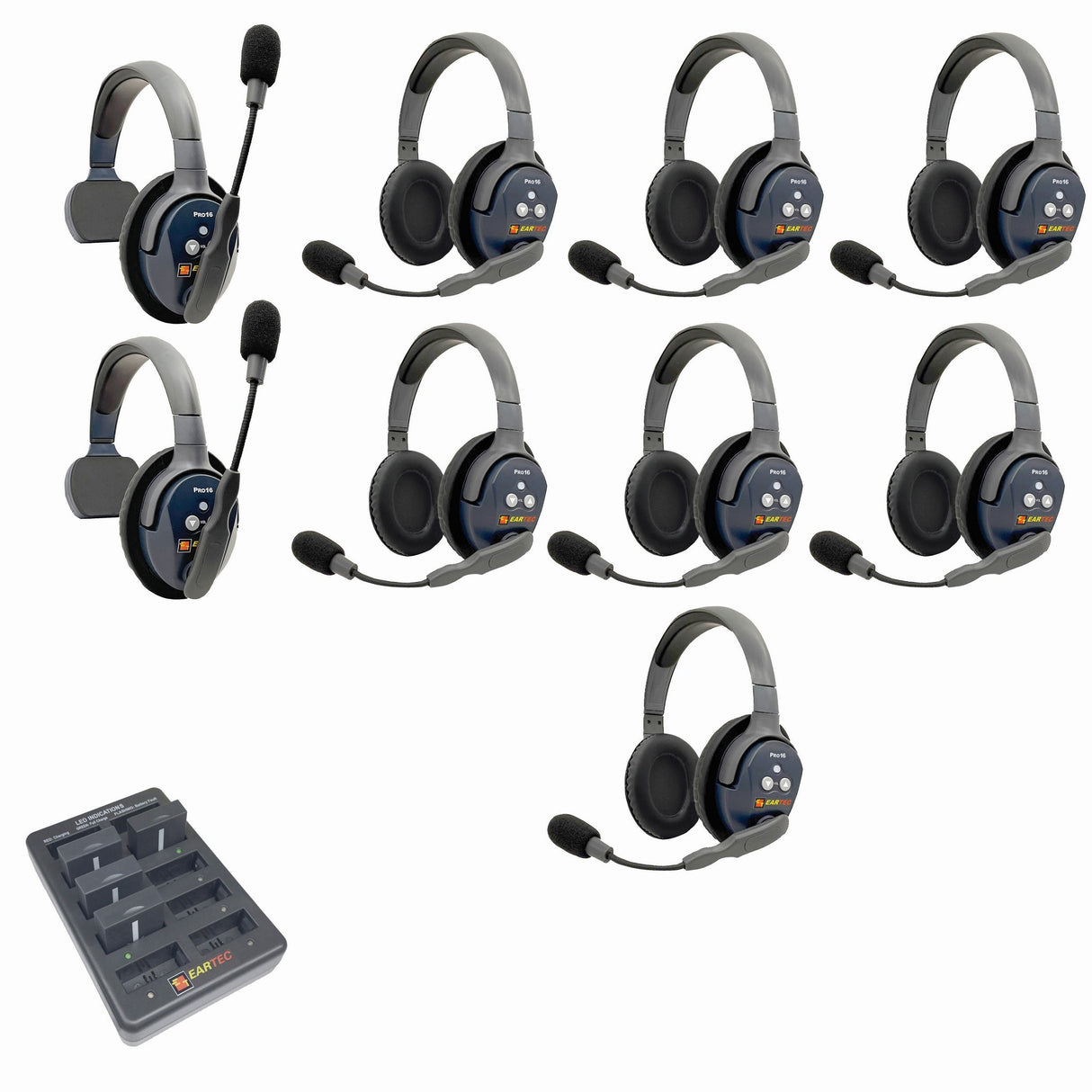 Eartec PRO16 Full Duplex True Wireless Headset Intercom Systems for 7 - 9 Users - 9-Users: 1x Single Main, 1x Single