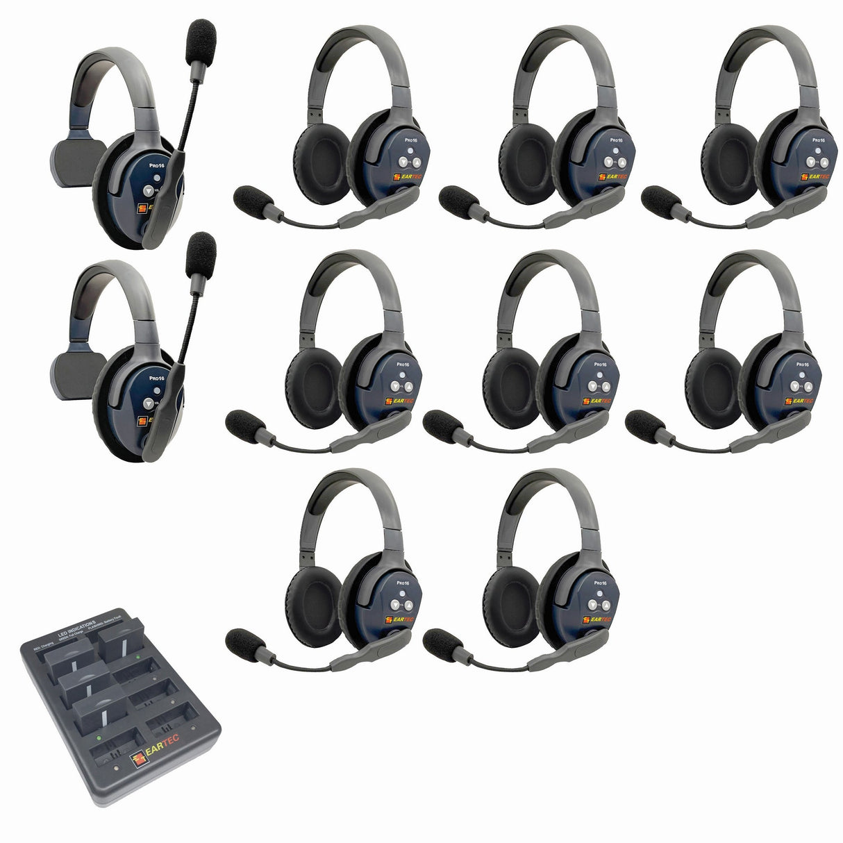 Eartec PRO16 Full Duplex True Wireless Headset Intercom Systems for 10 - 11 Users - 10-Users: 1x Single Main, 1x Single