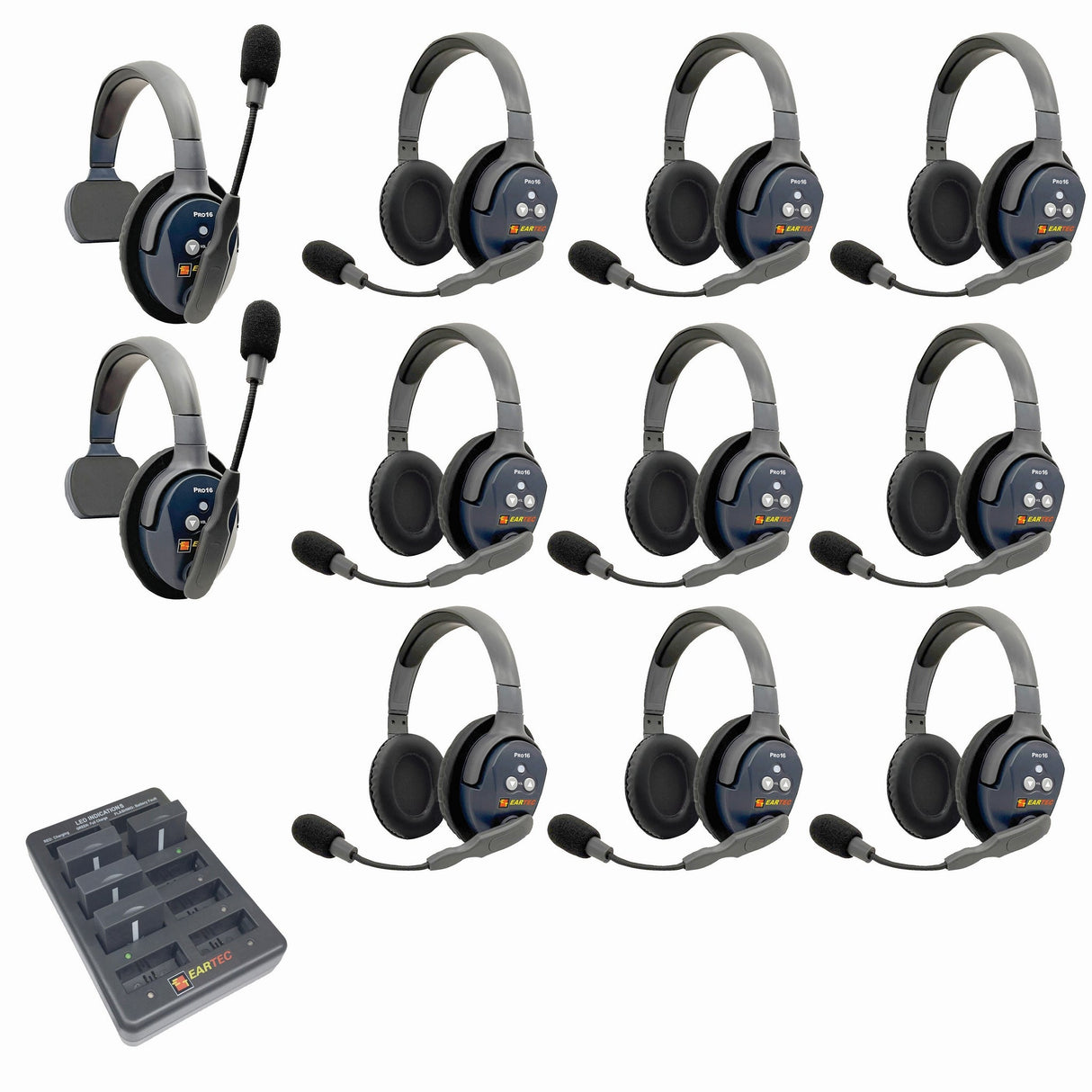 Eartec PRO16 Full Duplex True Wireless Headset Intercom Systems for 10 - 11 Users - 11-Users: 1x Single Main, 1x Single