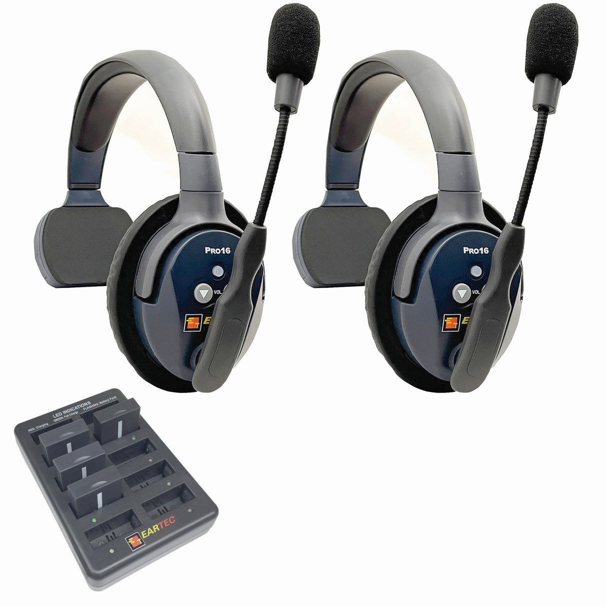 Eartec PRO16 Full Duplex True Wireless Headset Intercom Systems for 2 - 6 Users - 2-Users: 1x Single Main, 1x Single
