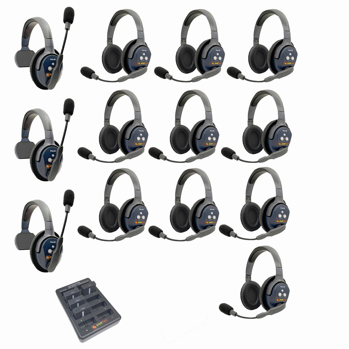 Eartec PRO16 Full Duplex True Wireless Headset Intercom Systems for 12 - 13 Users - 13-Users: 1x Single Main, 2x Single