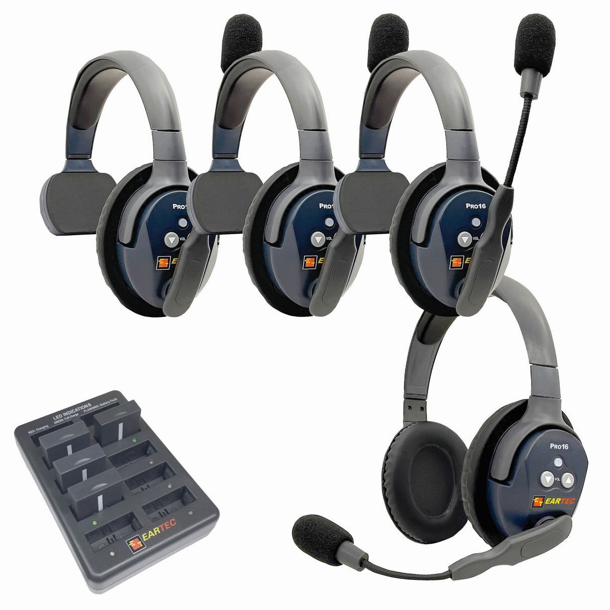 Eartec PRO16 Full Duplex True Wireless Headset Intercom Systems for 2 - 6 Users - 4-Users: 1x Single Main, 2x Single