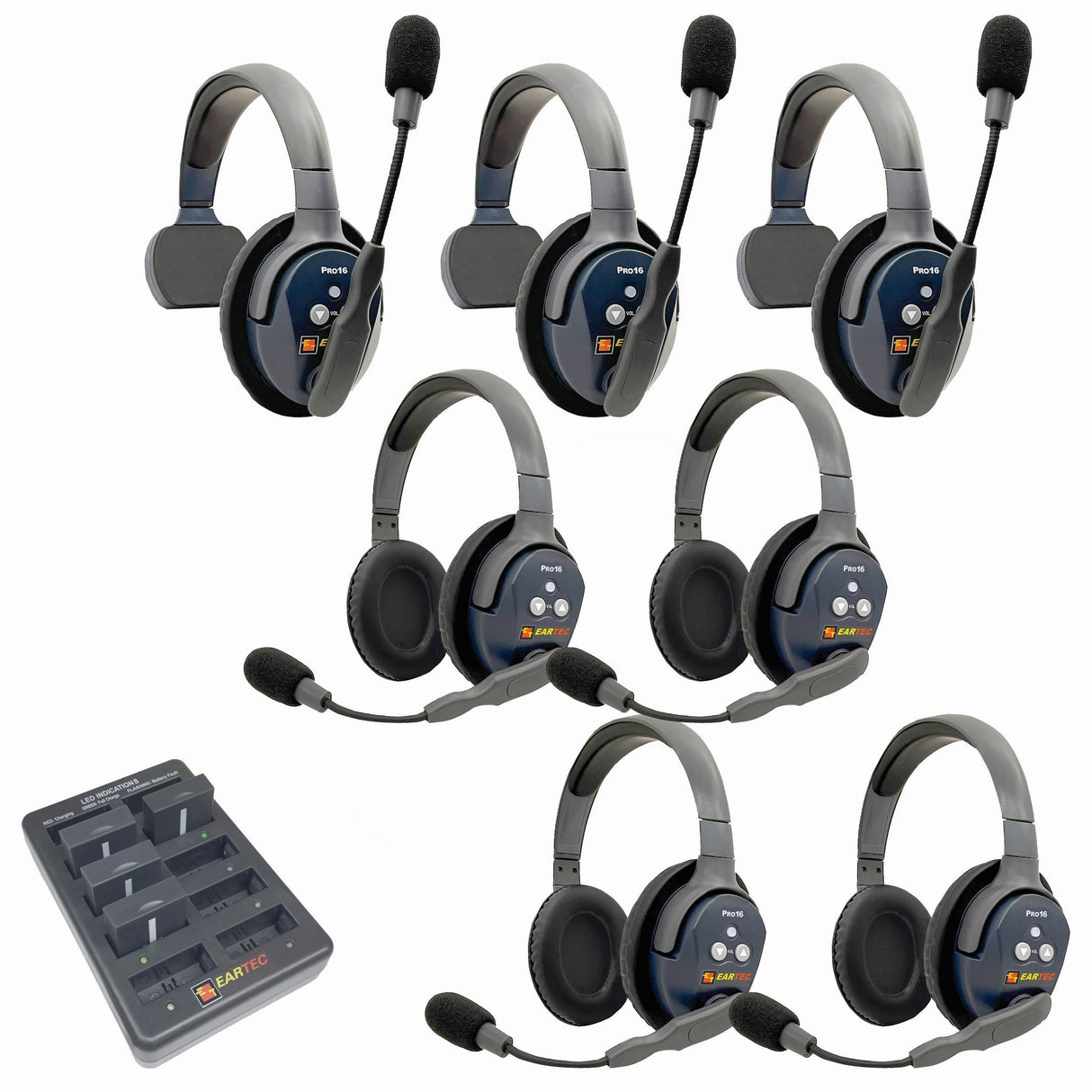 Eartec PRO16 Full Duplex True Wireless Headset Intercom Systems for 7 - 9 Users - 7-Users: 1x Single Main, 2x Single