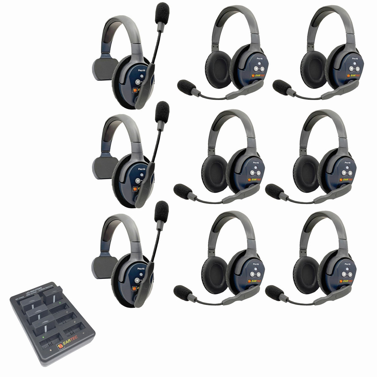 Eartec PRO16 Full Duplex True Wireless Headset Intercom Systems for 7 - 9 Users - 9-Users: 1x Single Main, 2x Single