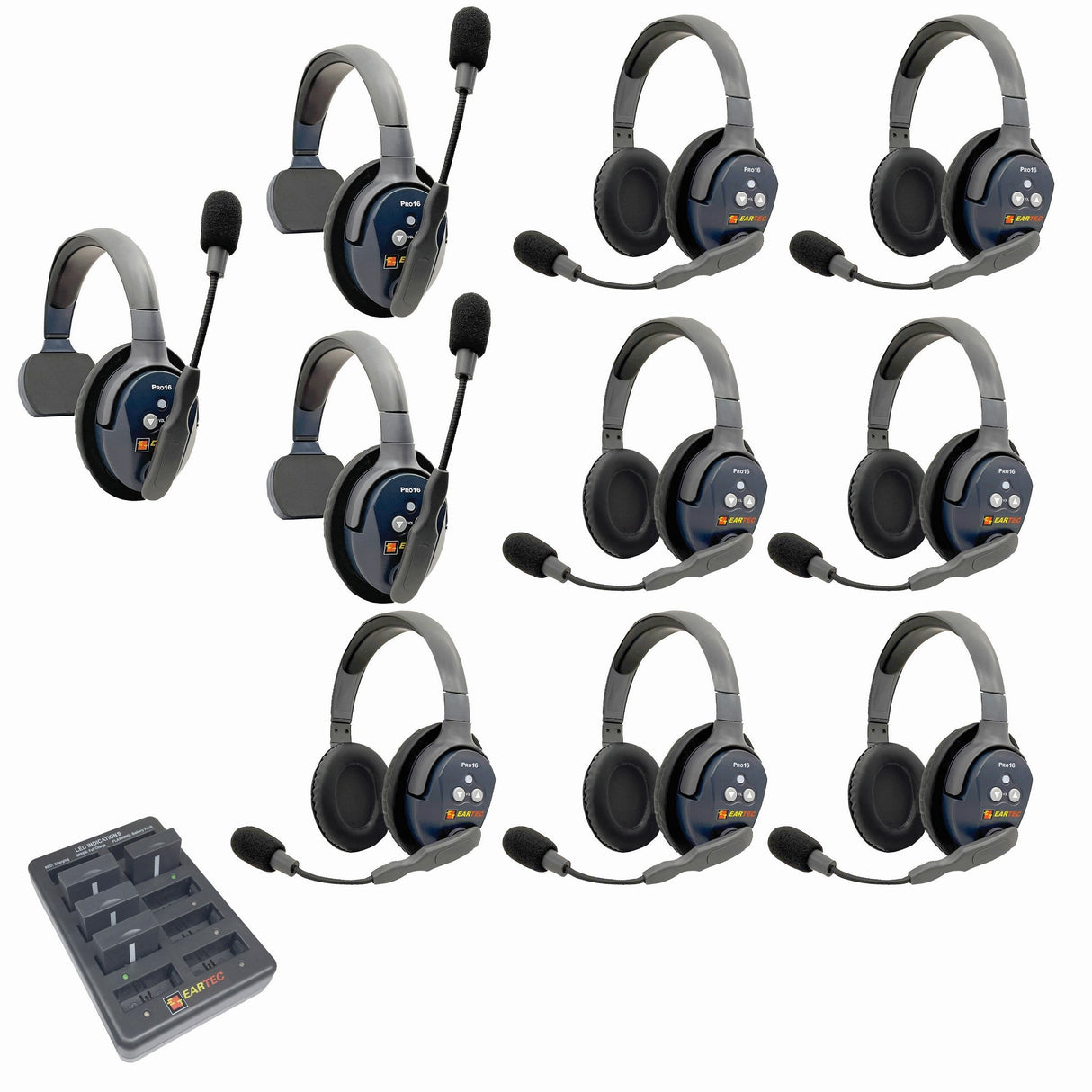 Eartec PRO16 Full Duplex True Wireless Headset Intercom Systems for 10 - 11 Users - 10-Users: 1x Single Main, 2x Single