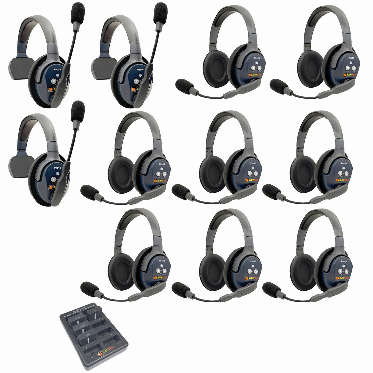 Eartec PRO16 Full Duplex True Wireless Headset Intercom Systems for 10 - 11 Users - 11-Users: 1x Single Main, 2x Single