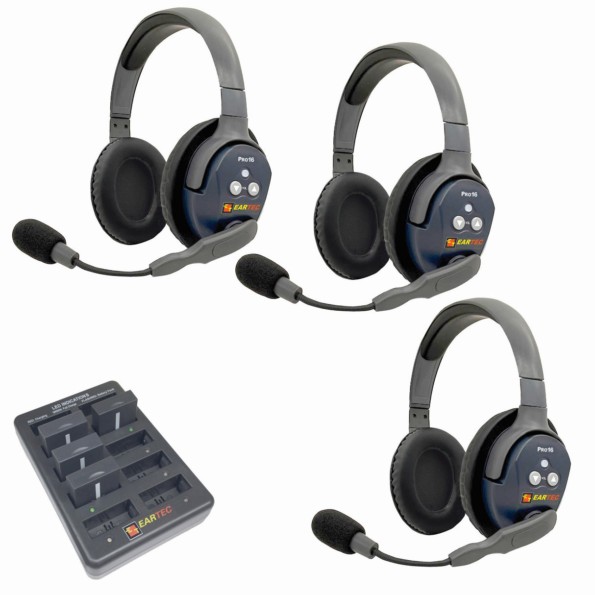 Eartec PRO16 Full Duplex True Wireless Headset Intercom Systems for 2 - 6 Users - 3-Users: 1x Double Main, 2x Double