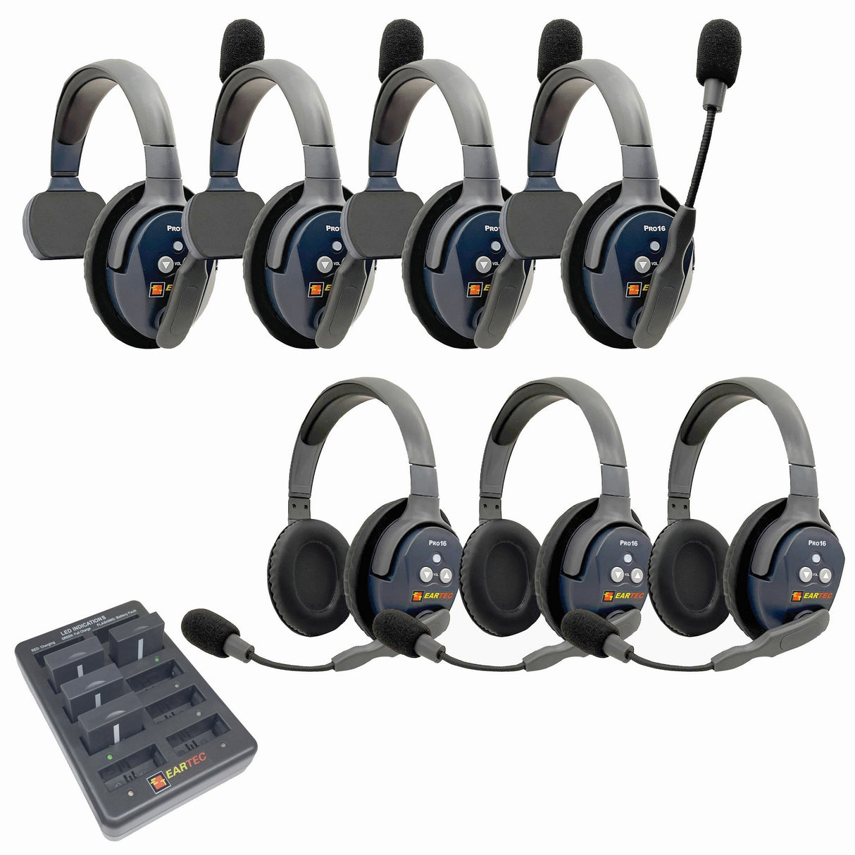Eartec PRO16 Full Duplex True Wireless Headset Intercom Systems for 7 - 9 Users - 7-Users: 1x Single Main, 3x Single