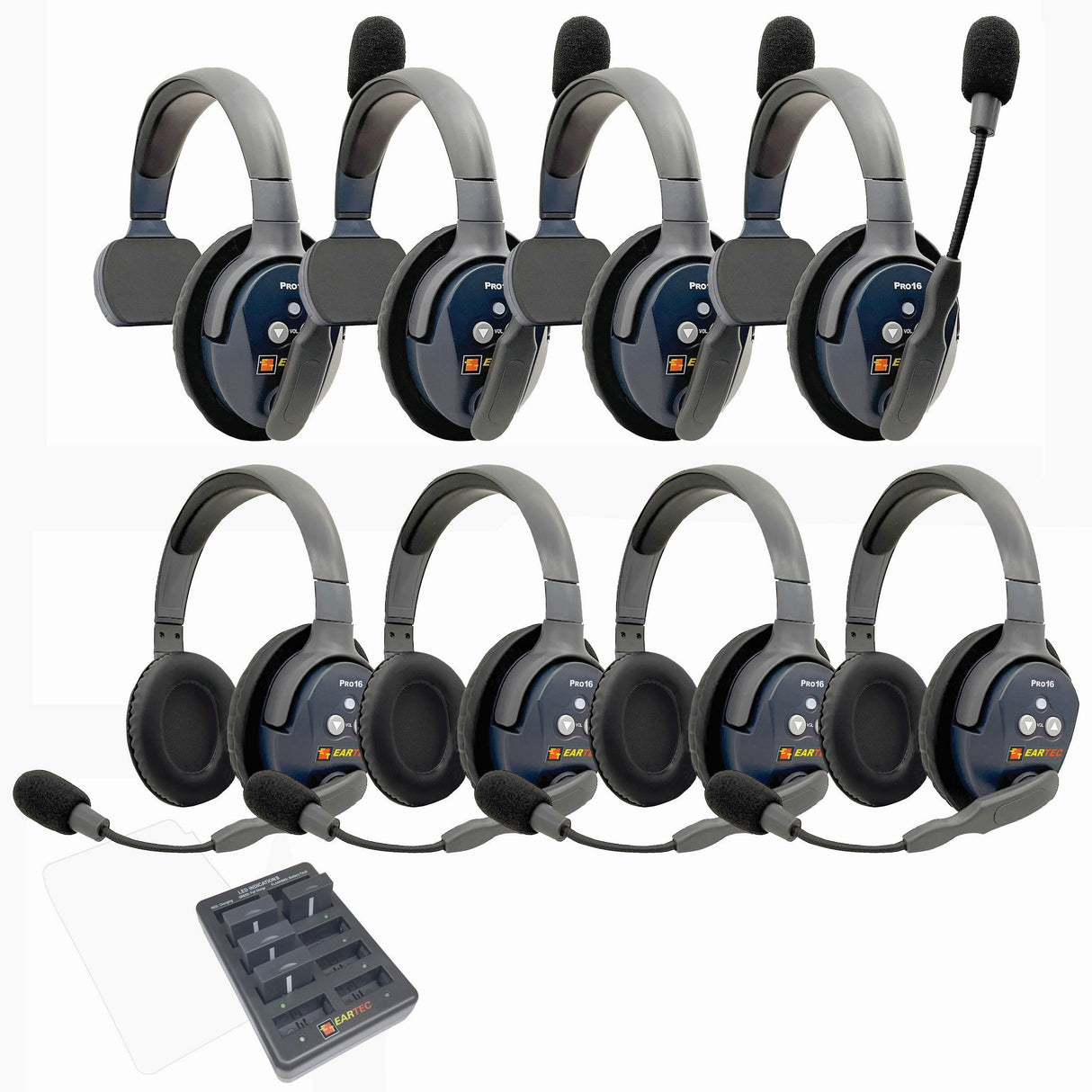 Eartec PRO16 Full Duplex True Wireless Headset Intercom Systems for 7 - 9 Users - 8-Users: 1x Single Main, 3x Single