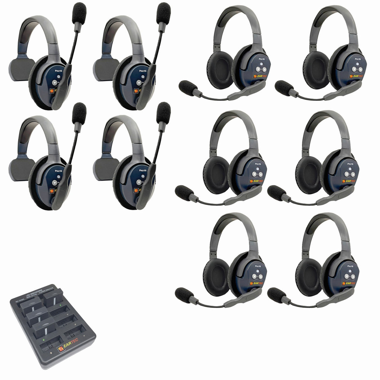 Eartec PRO16 Full Duplex True Wireless Headset Intercom Systems for 10 - 11 Users - 10-Users: 1x Single Main, 3x Single