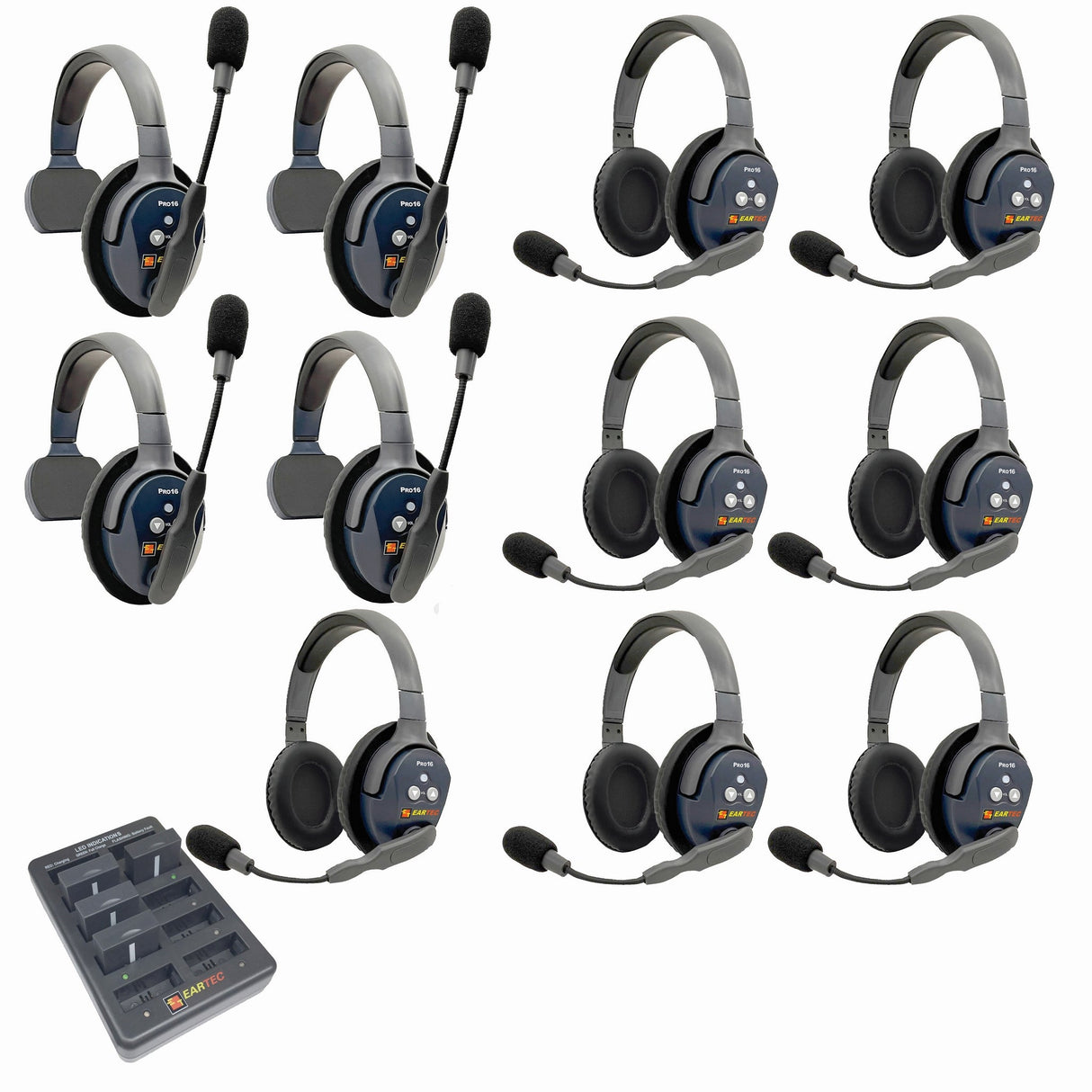 Eartec PRO16 Full Duplex True Wireless Headset Intercom Systems for 10 - 11 Users - 11-Users: 1x Single Main, 3x Single