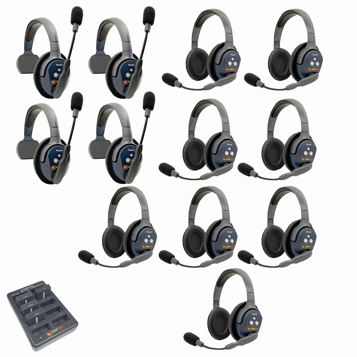 Eartec PRO16 Full Duplex True Wireless Headset Intercom Systems for 12 - 13 Users - 12-Users: 1x Single Main, 3x Single