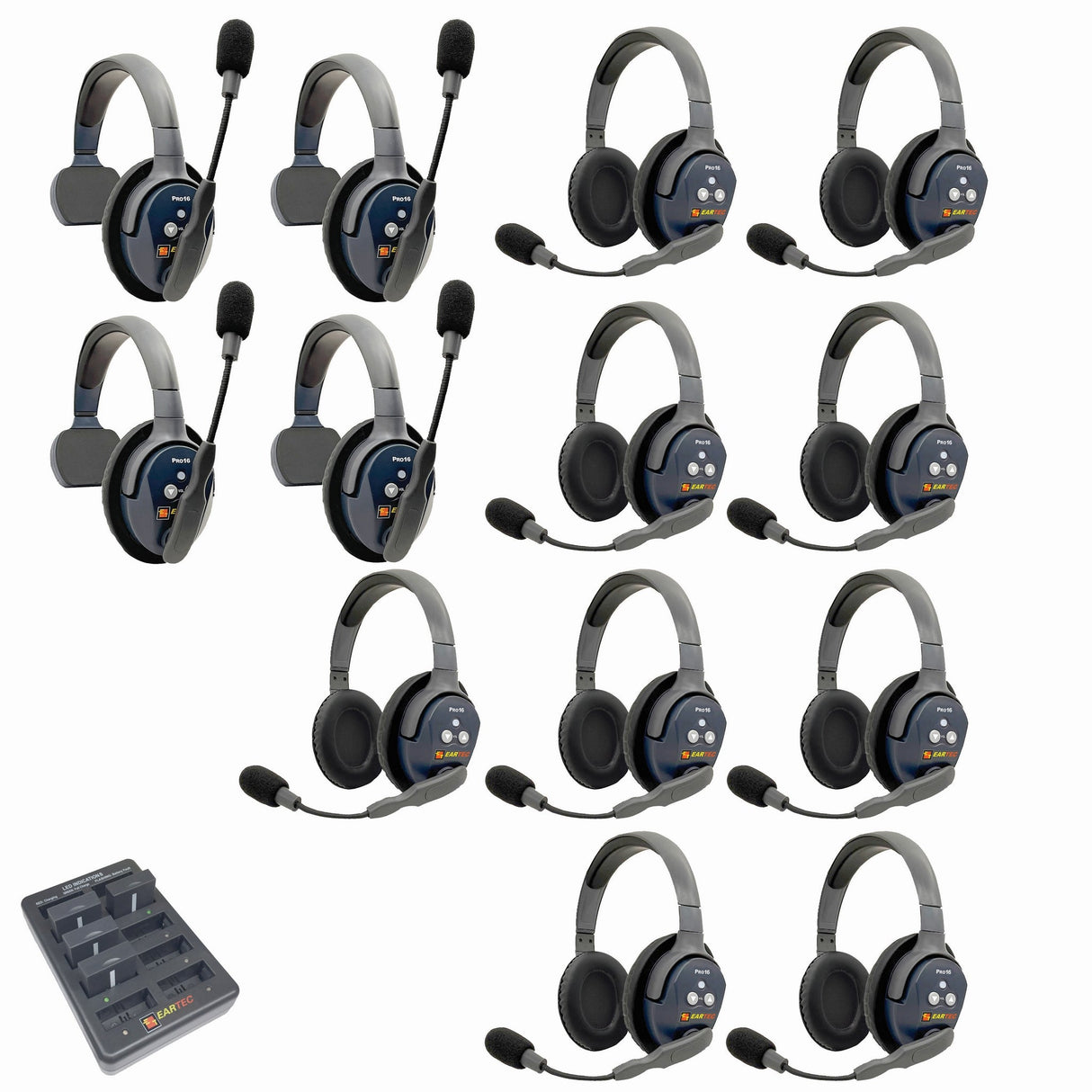 Eartec PRO16 Full Duplex True Wireless Headset Intercom Systems for 12 - 13 Users - 13-Users: 1x Single Main, 3x Single