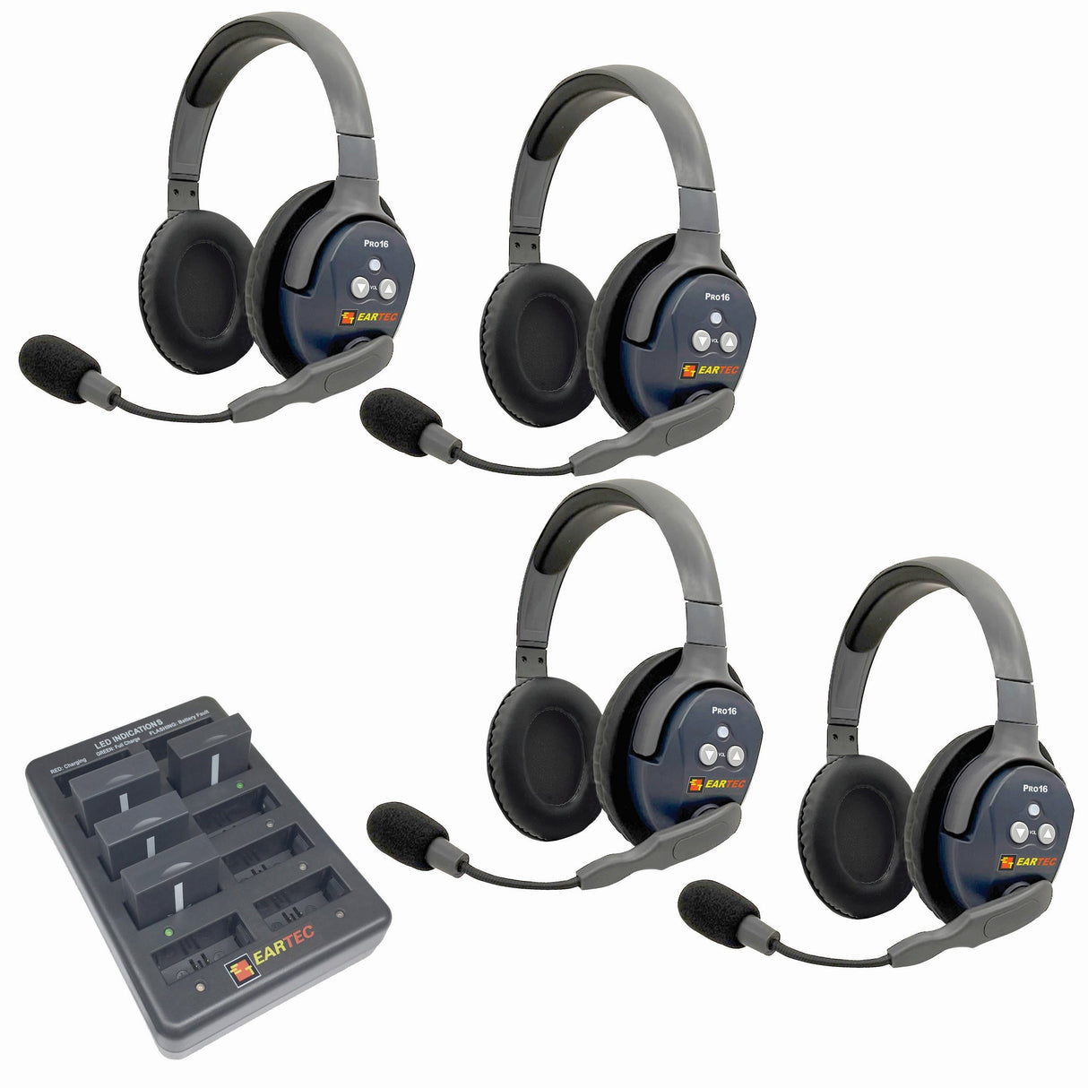 Eartec PRO16 Full Duplex True Wireless Headset Intercom Systems for 2 - 6 Users - 4-Users: 1x Double Main, 3x Double