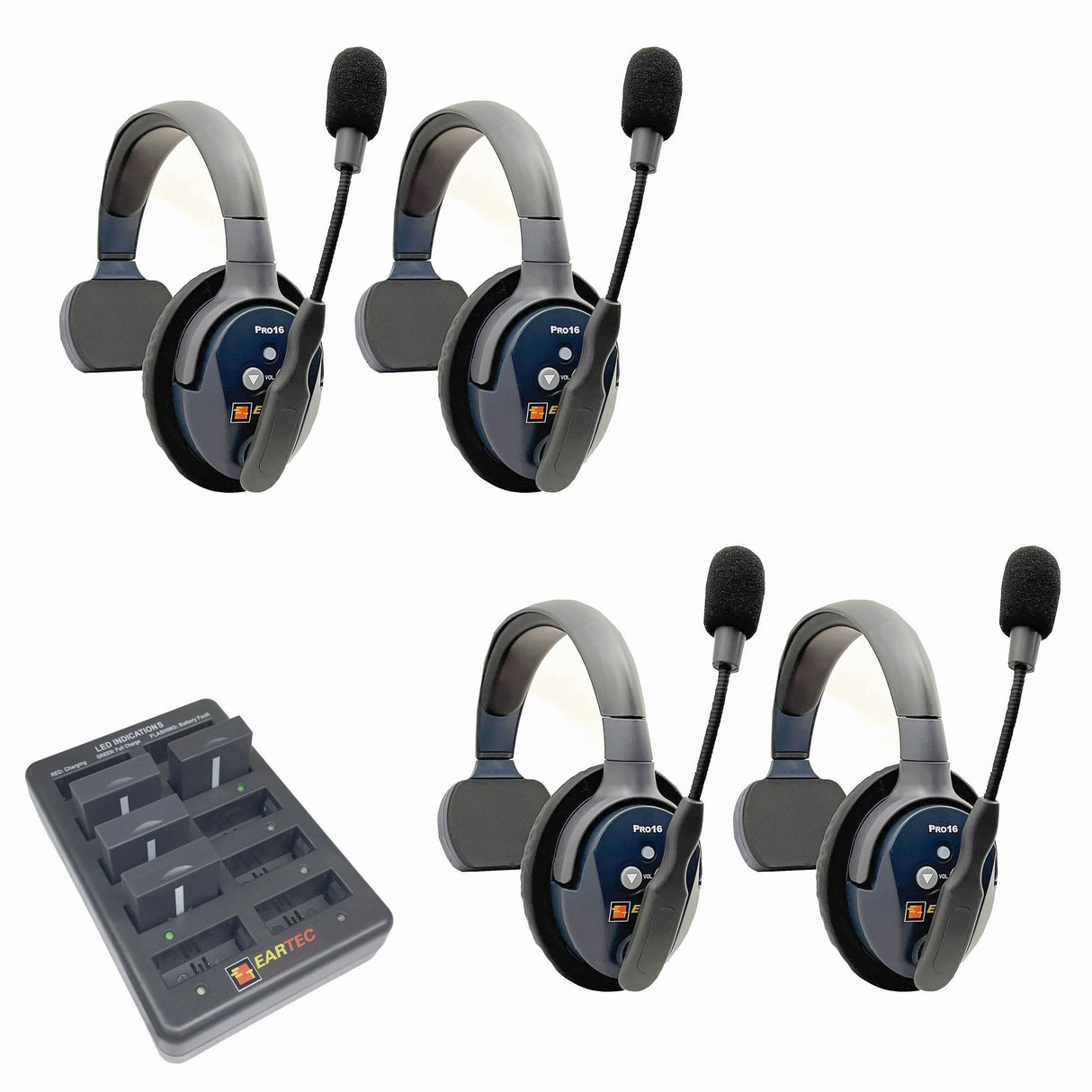 Eartec PRO16 Full Duplex True Wireless Headset Intercom Systems for 2 - 6 Users - 4-Users: 1x Single Main, 3x Single