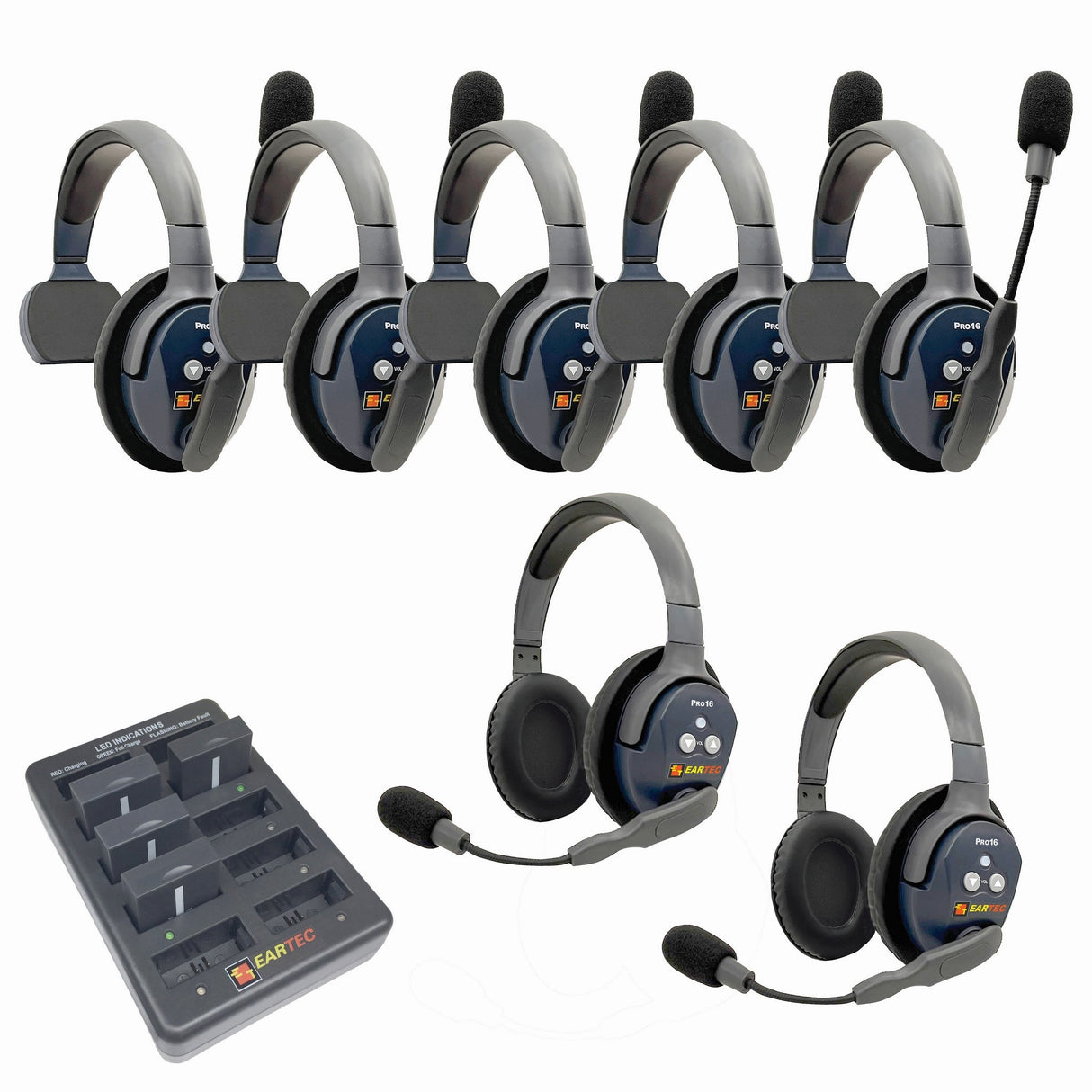 Eartec PRO16 Full Duplex True Wireless Headset Intercom Systems for 7 - 9 Users - 7-Users: 1x Single Main, 4x Single