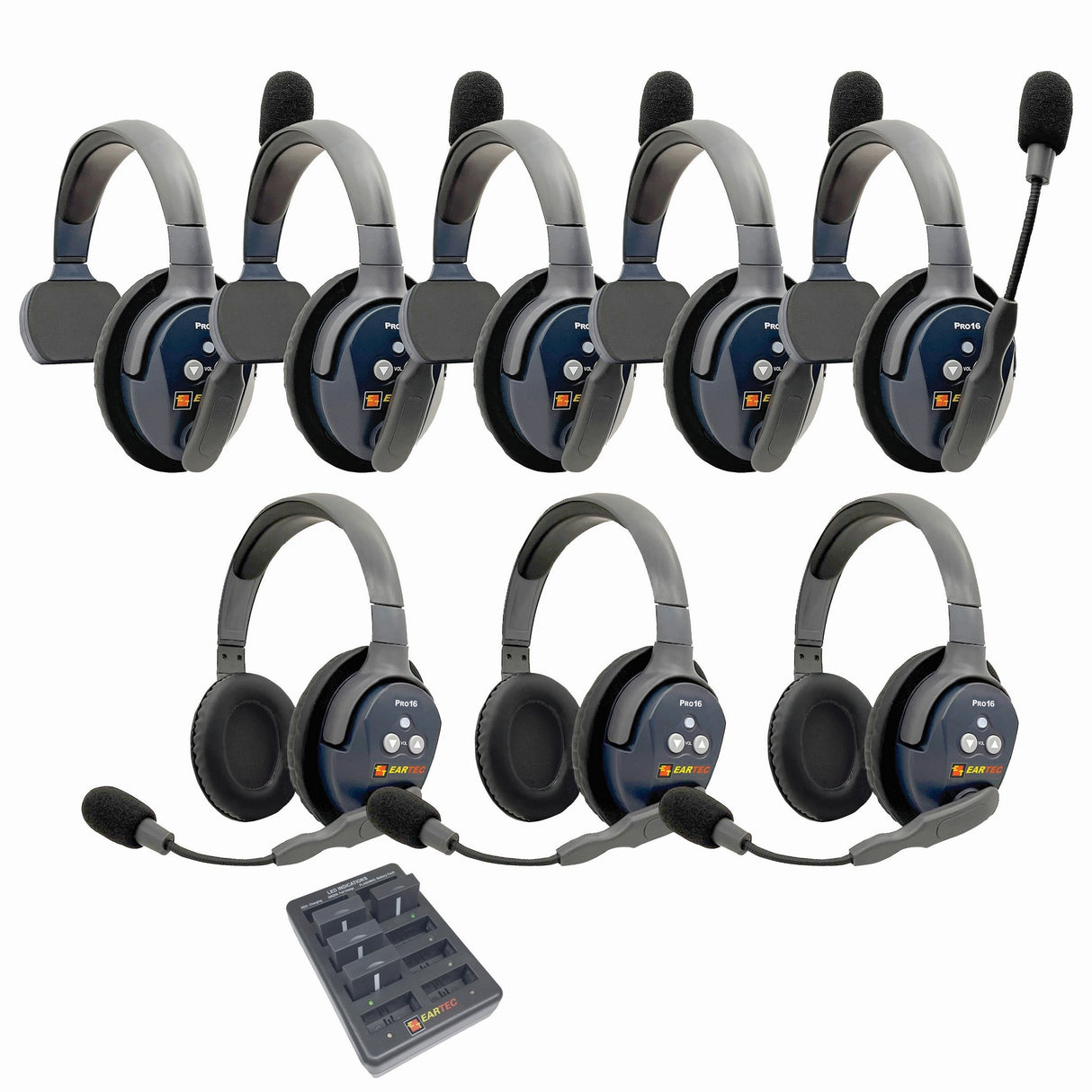 Eartec PRO16 Full Duplex True Wireless Headset Intercom Systems for 7 - 9 Users - 8-Users: 1x Single Main, 4x Single