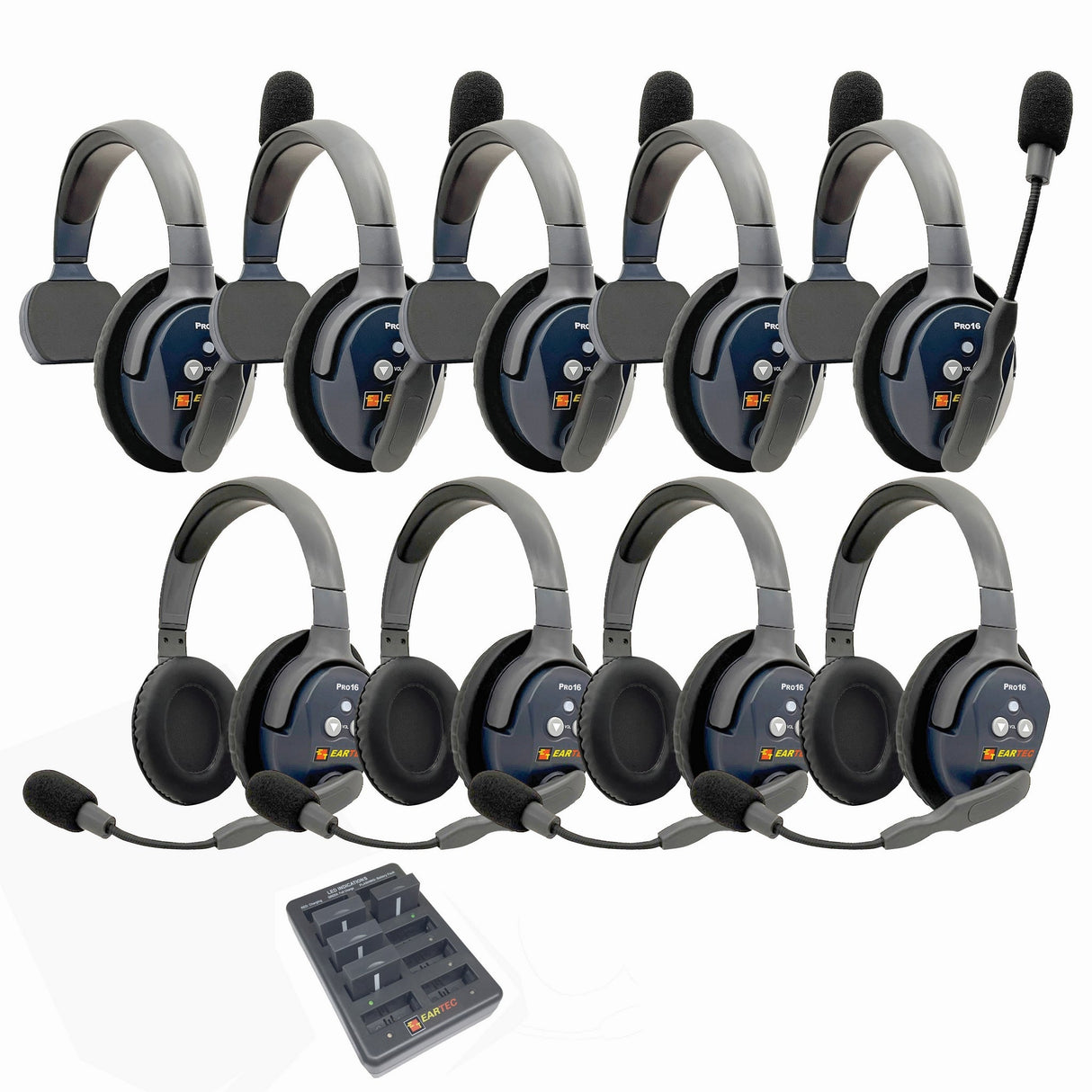 Eartec PRO16 Full Duplex True Wireless Headset Intercom Systems for 7 - 9 Users - 9-Users: 1x Single Main, 4x Single