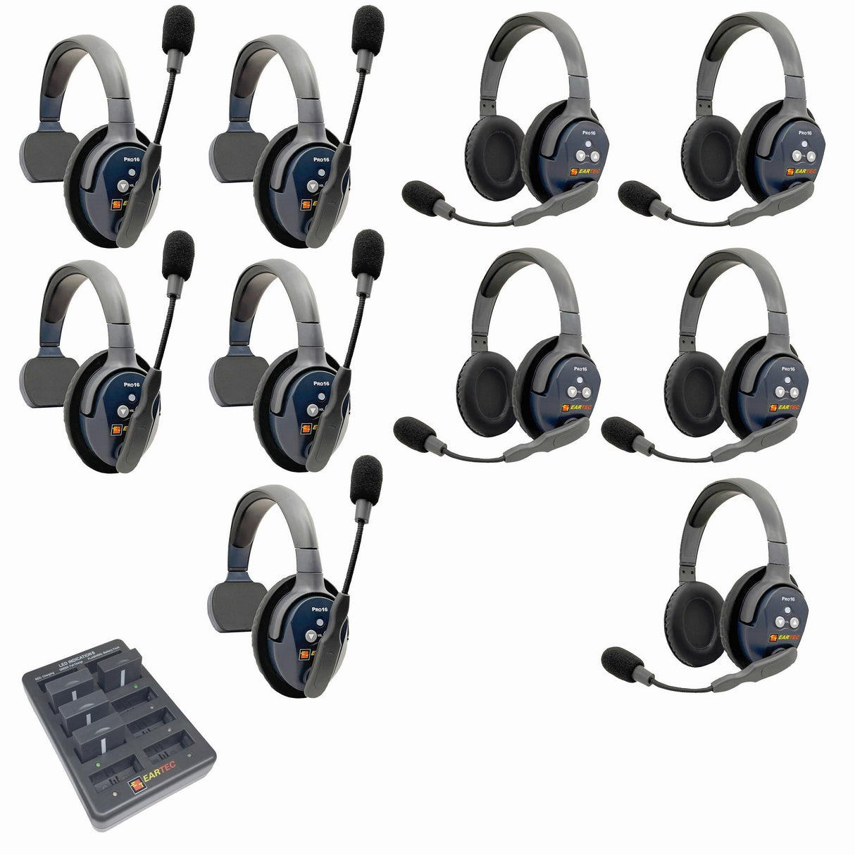 Eartec PRO16 Full Duplex True Wireless Headset Intercom Systems for 10 - 11 Users - 10-Users: 1x Single Main, 4x Single