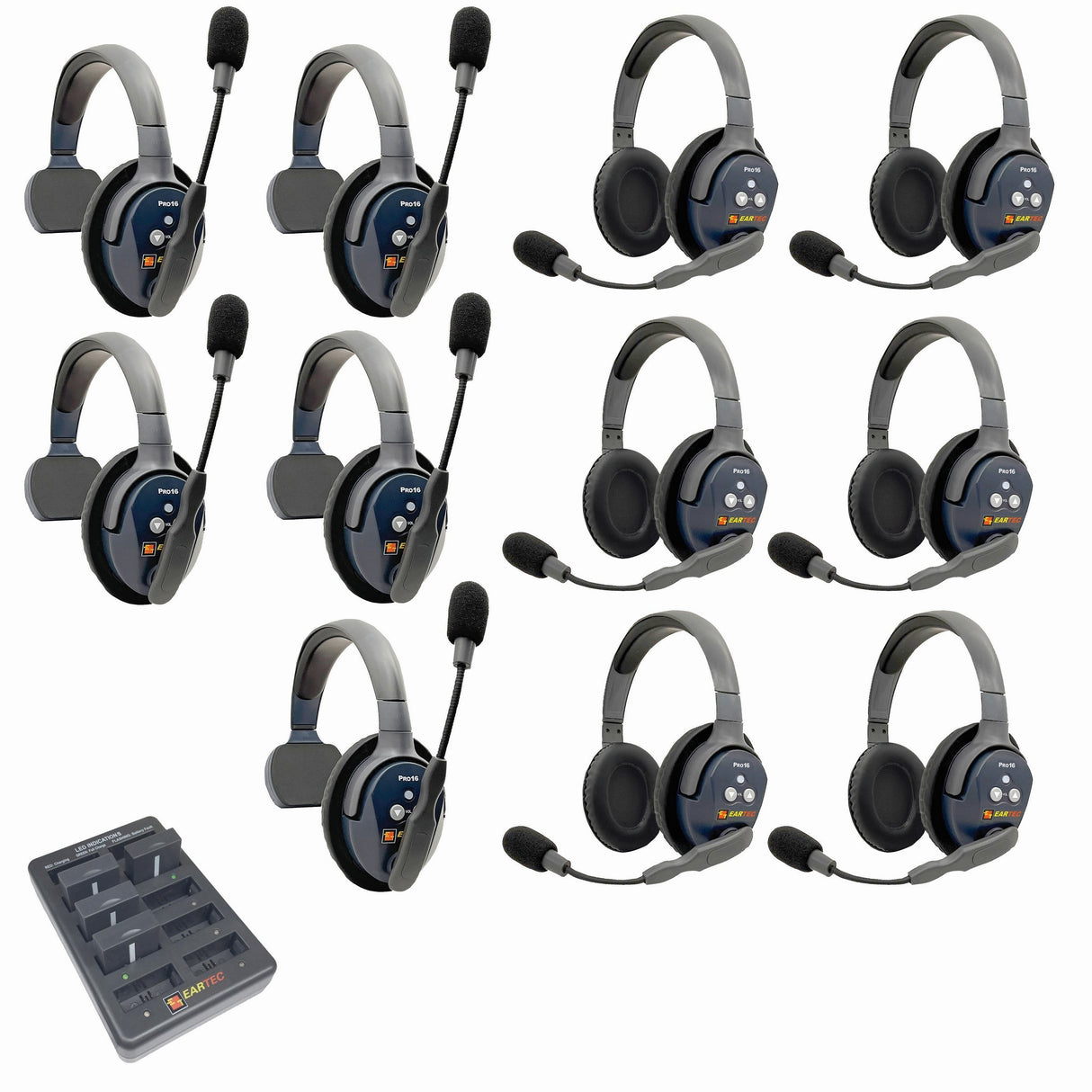 Eartec PRO16 Full Duplex True Wireless Headset Intercom Systems for 10 - 11 Users - 11-Users: 1x Single Main, 4x Single