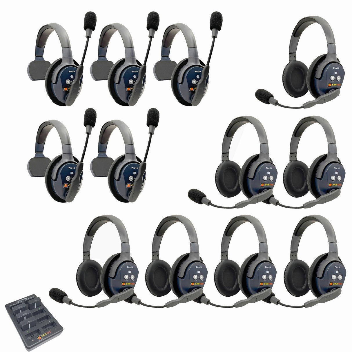 Eartec PRO16 Full Duplex True Wireless Headset Intercom Systems for 12 - 13 Users - 12-Users: 1x Single Main, 4x Single