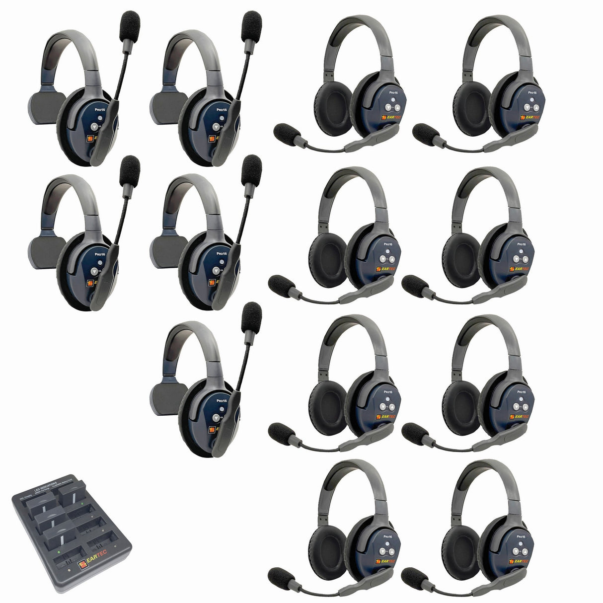 Eartec PRO16 Full Duplex True Wireless Headset Intercom Systems for 12 - 13 Users - 13-Users: 1x Single Main, 5x Single