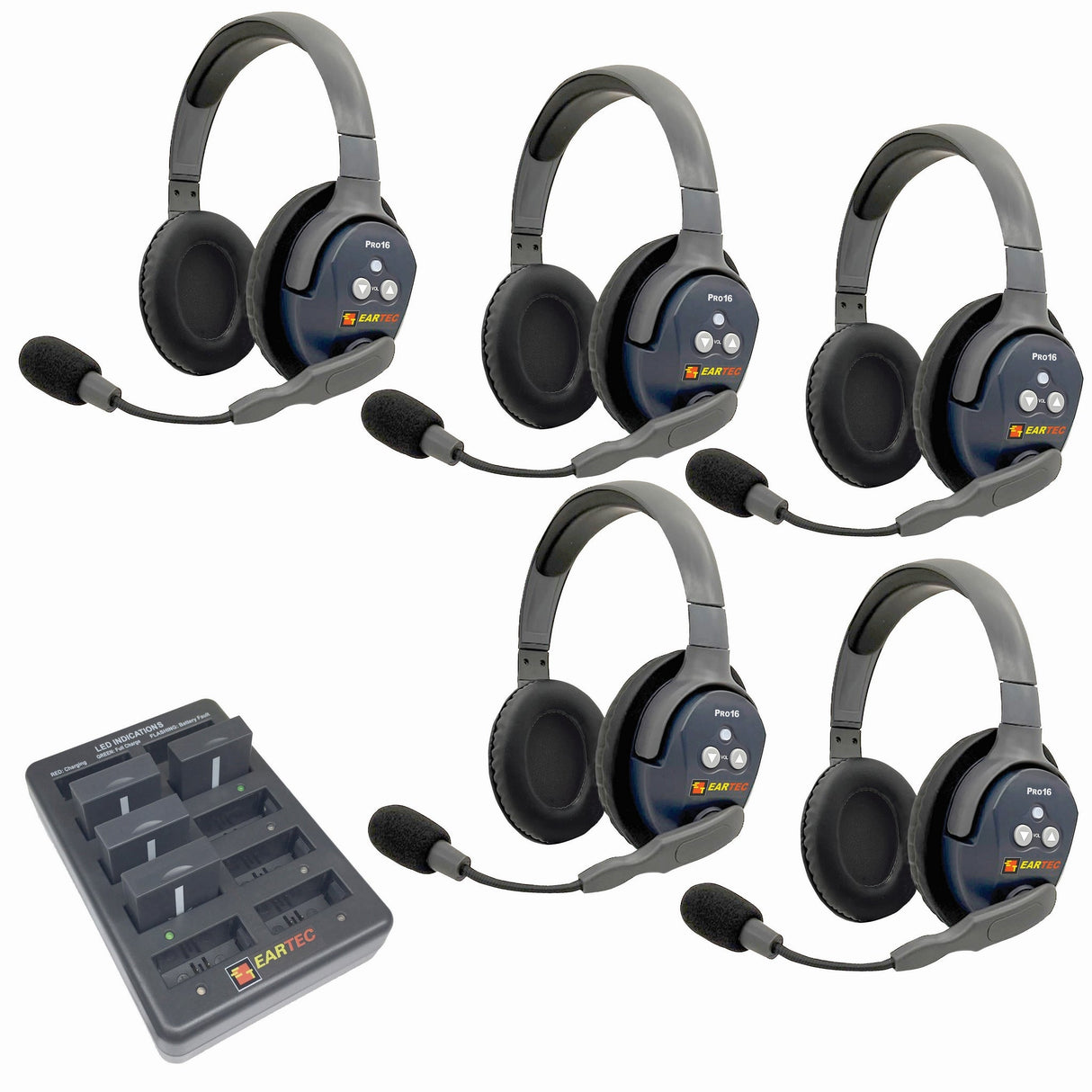 Eartec PRO16 Full Duplex True Wireless Headset Intercom Systems for 2 - 6 Users - 5-Users: 1x Double Main, 4x Double