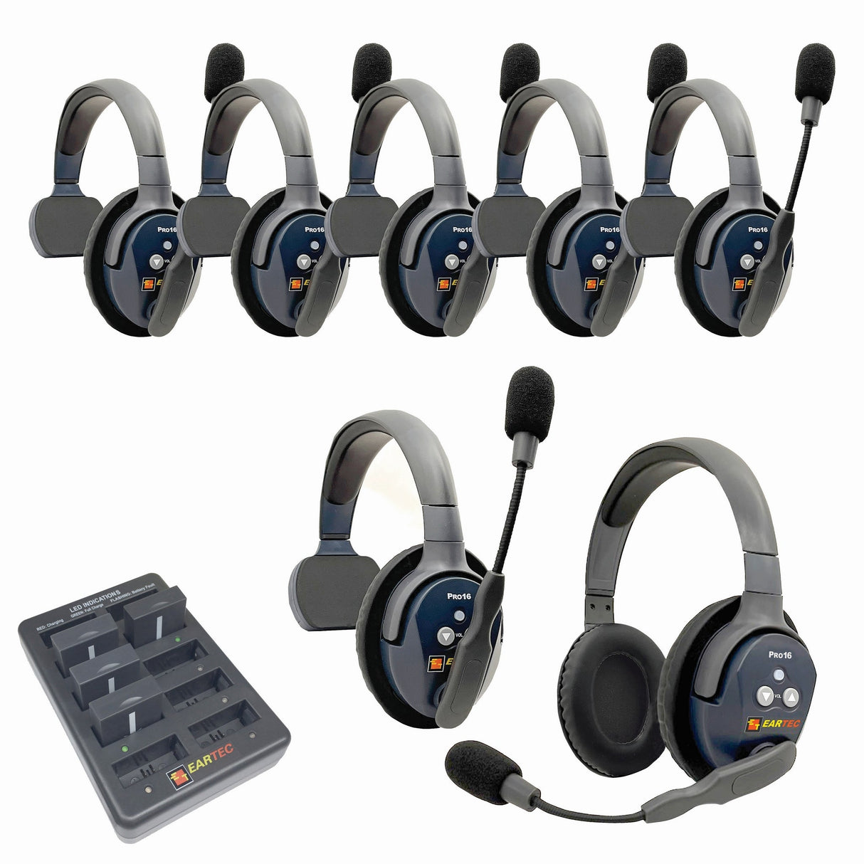 Eartec PRO16 Full Duplex True Wireless Headset Intercom Systems for 7 - 9 Users - 7-Users: 1x Single Main, 5x Single