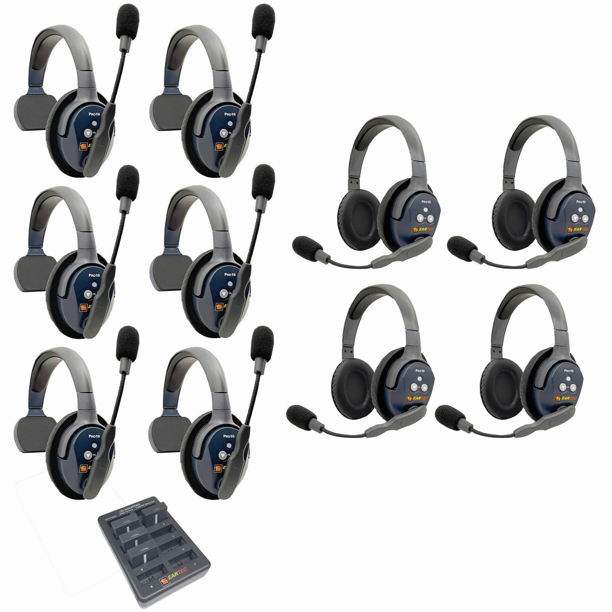 Eartec PRO16 Full Duplex True Wireless Headset Intercom Systems for 10 - 11 Users - 10-Users: 1x Single Main, 5x Single