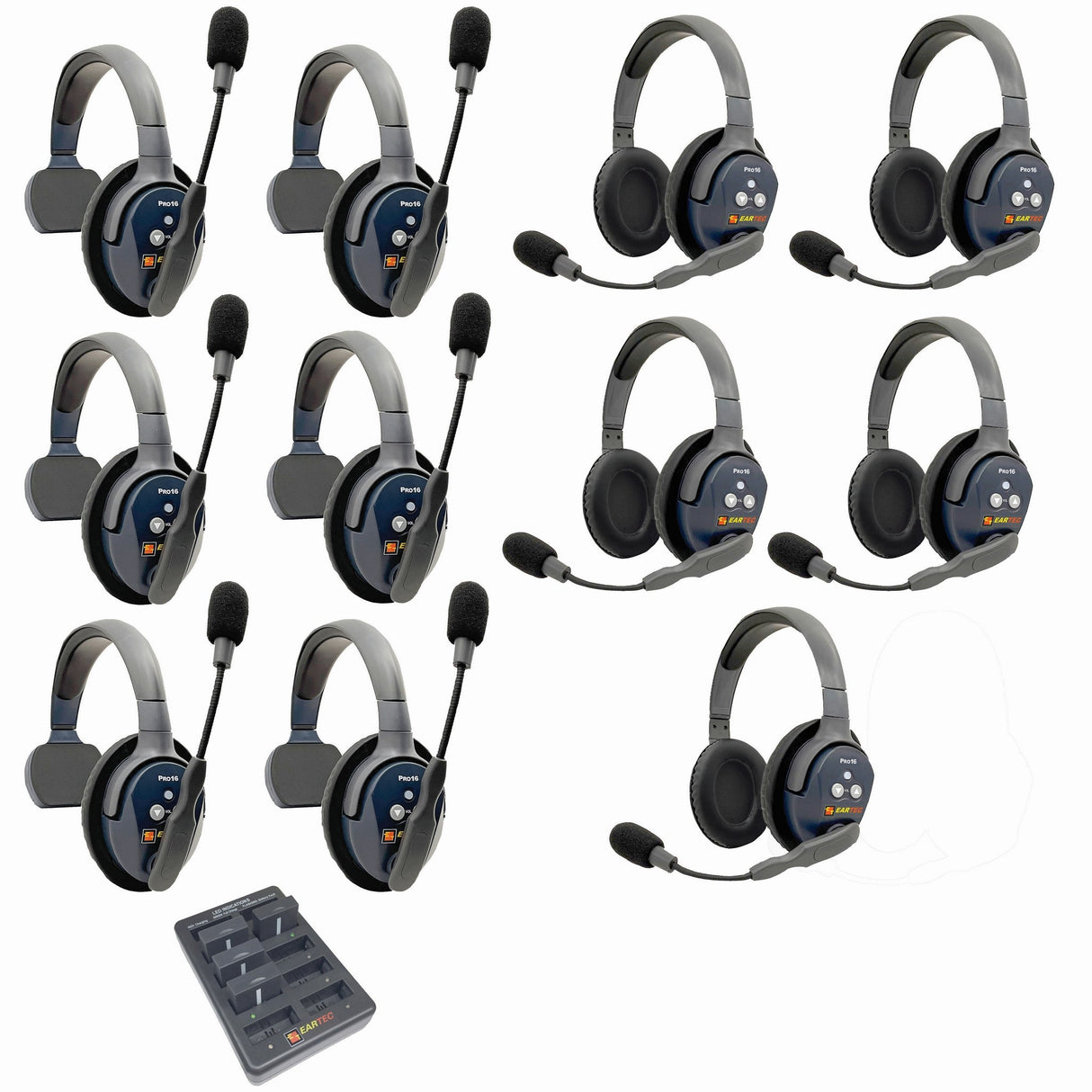 Eartec PRO16 Full Duplex True Wireless Headset Intercom Systems for 10 - 11 Users - 11-Users: 1x Single Main, 5x Single