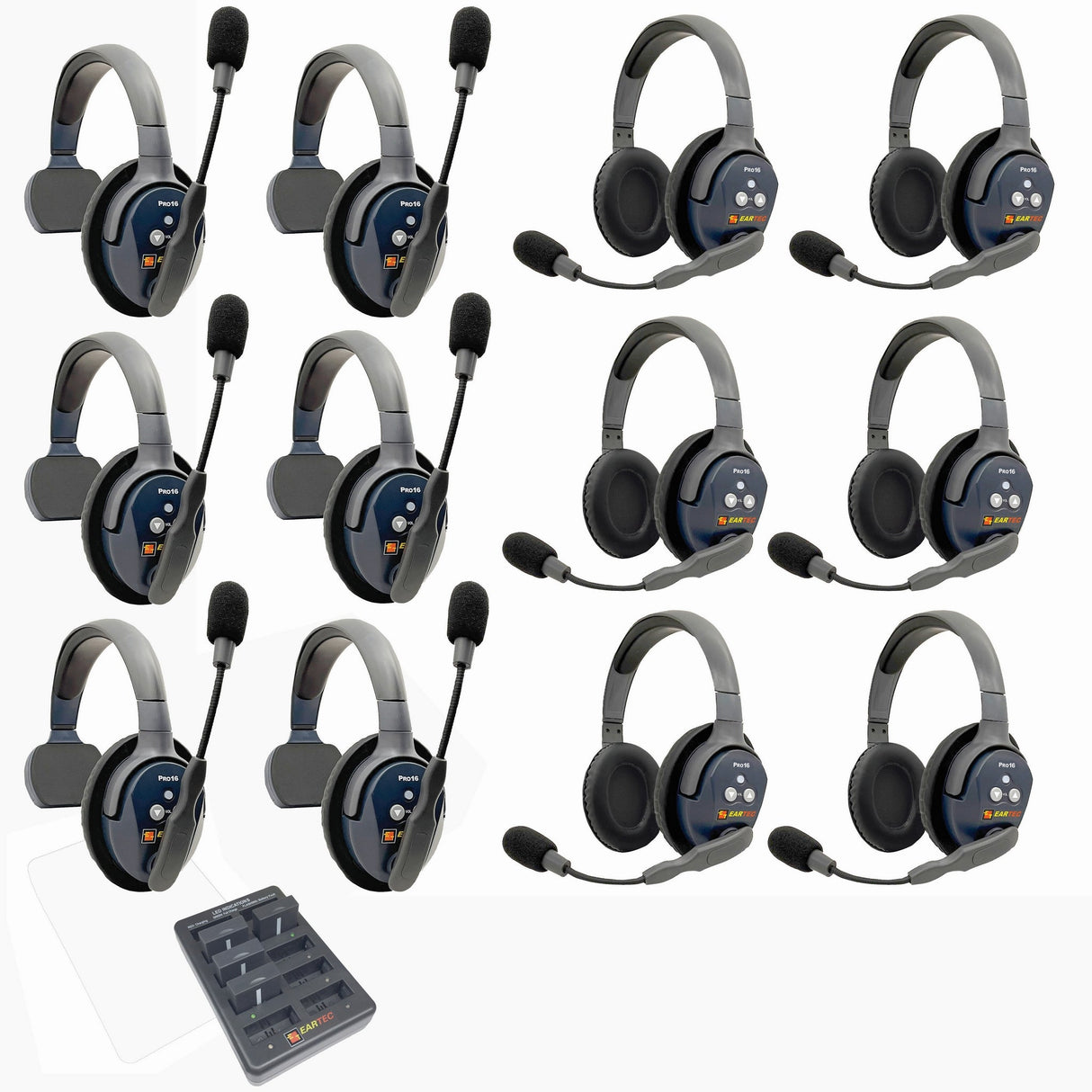 Eartec PRO16 Full Duplex True Wireless Headset Intercom Systems for 12 - 13 Users - 12-Users: 1x Single Main, 5x Single