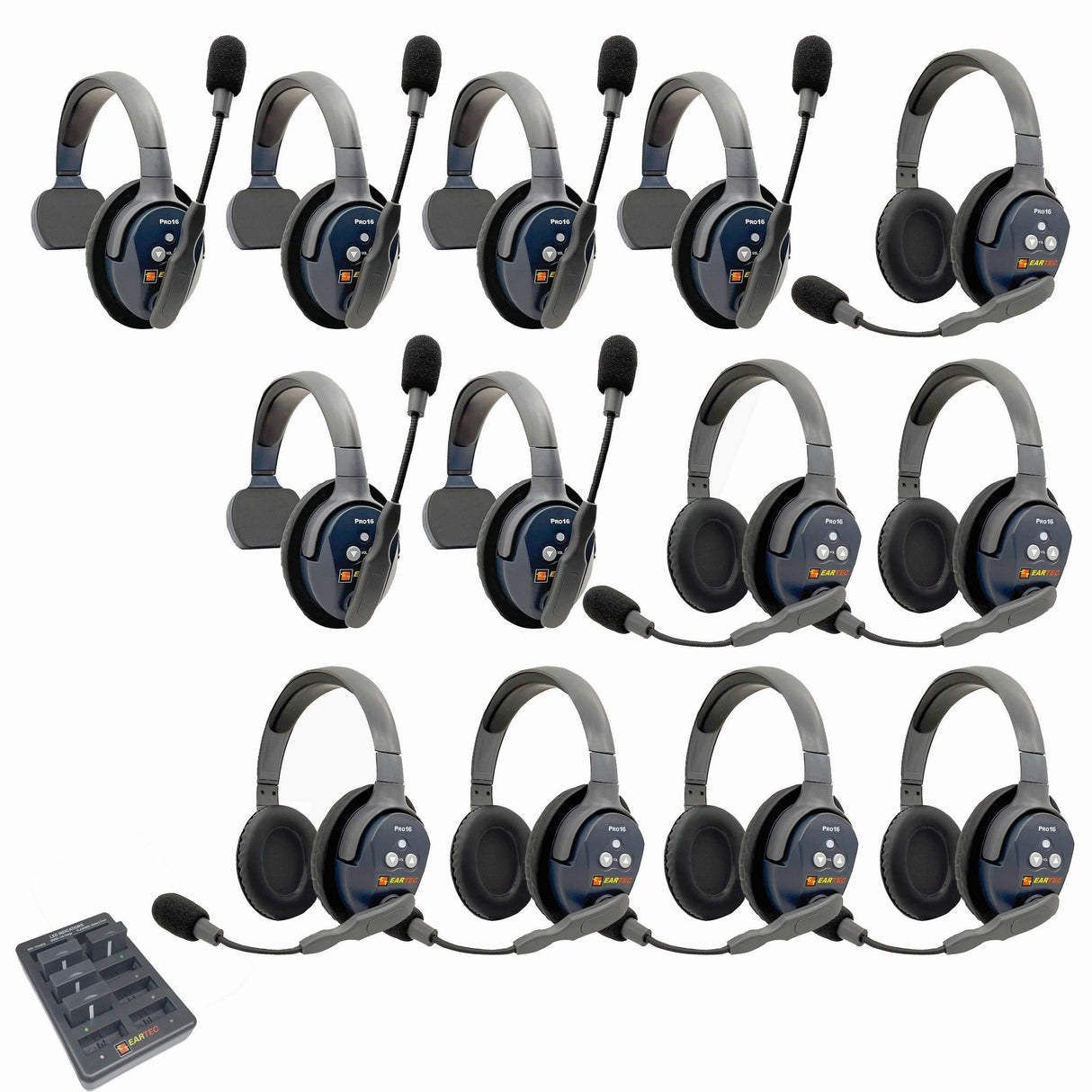 Eartec PRO16 Full Duplex True Wireless Headset Intercom Systems for 12 - 13 Users - 13-Users: 1x Single Main, 5x Single