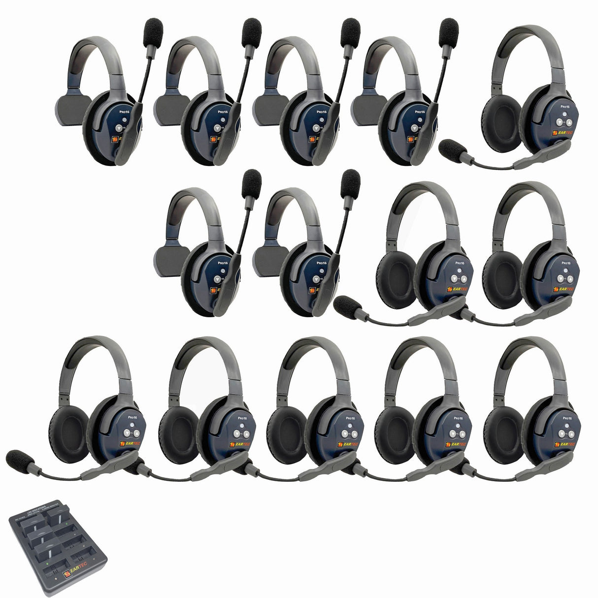 Eartec PRO16 Full Duplex True Wireless Headset Intercom Systems for 14-Users - 1x Single Main, 5x Single Remote, 8x