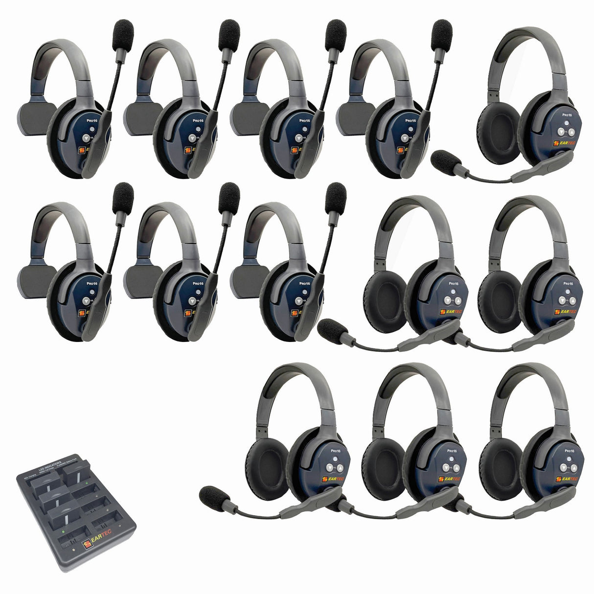 Eartec PRO16 Full Duplex True Wireless Headset Intercom Systems for 12 - 13 Users - 13-Users: 1x Single Main, 6x Single