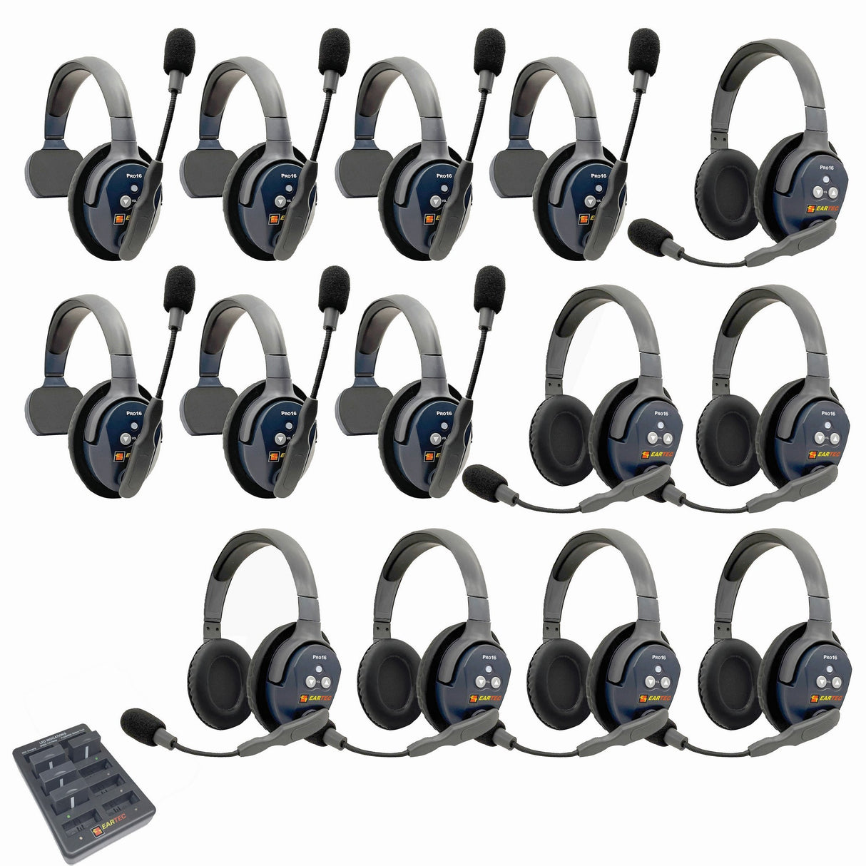 Eartec PRO16 Full Duplex True Wireless Headset Intercom Systems for 14-Users - 1x Single Main, 6x Single Remote, 7x