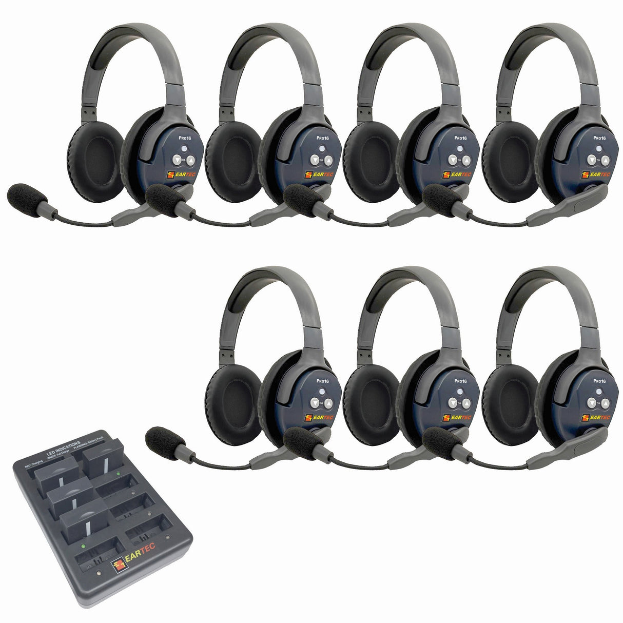 Eartec PRO16 Full Duplex True Wireless Headset Intercom Systems for 7 - 9 Users - 7-Users: 1x Double Main, 6x Double