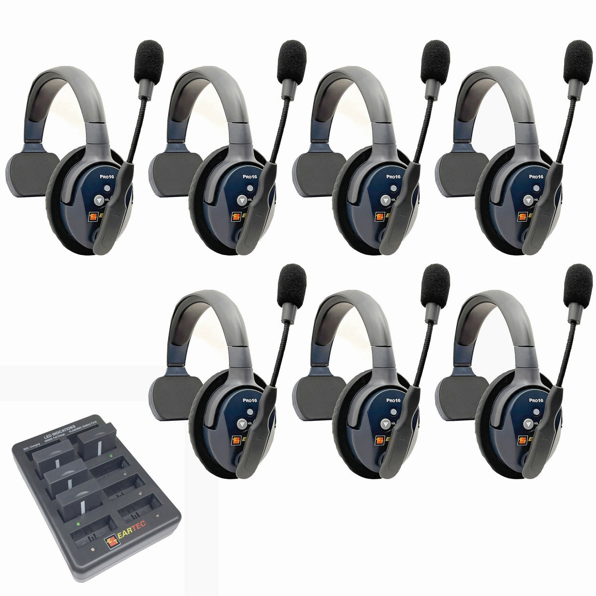 Eartec PRO16 Full Duplex True Wireless Headset Intercom Systems for 7 - 9 Users - 7-Users: 1x Single Main, 6x Single