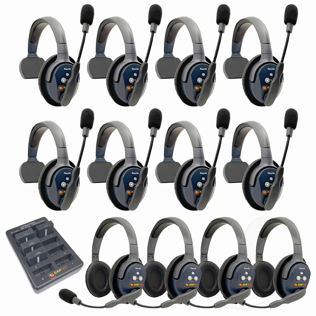 Eartec PRO16 Full Duplex True Wireless Headset Intercom Systems for 12 - 13 Users - 12-Users: 1x Single Main, 7x Single