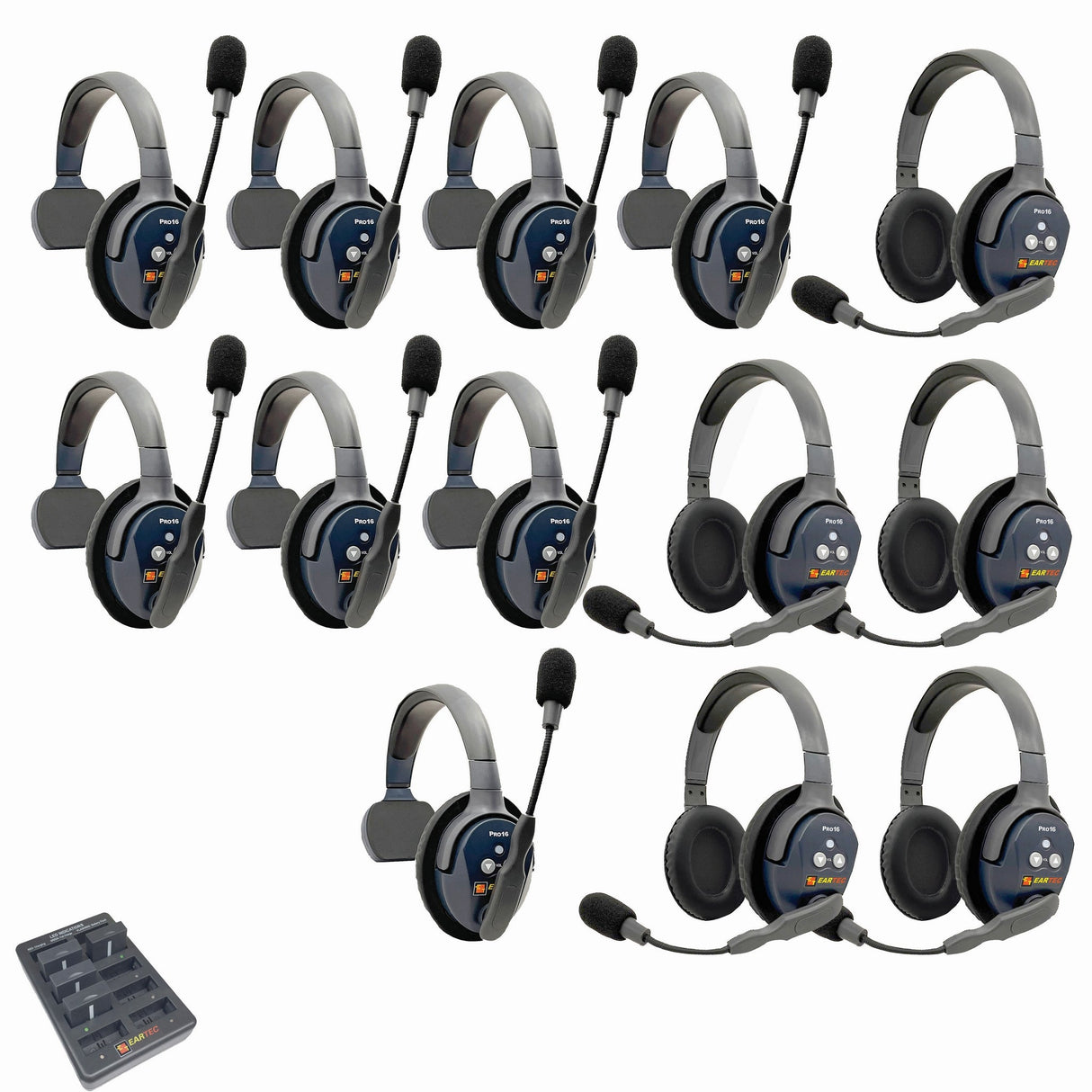 Eartec PRO16 Full Duplex True Wireless Headset Intercom Systems for 12 - 13 Users - 13-Users: 1x Single Main, 7x Single