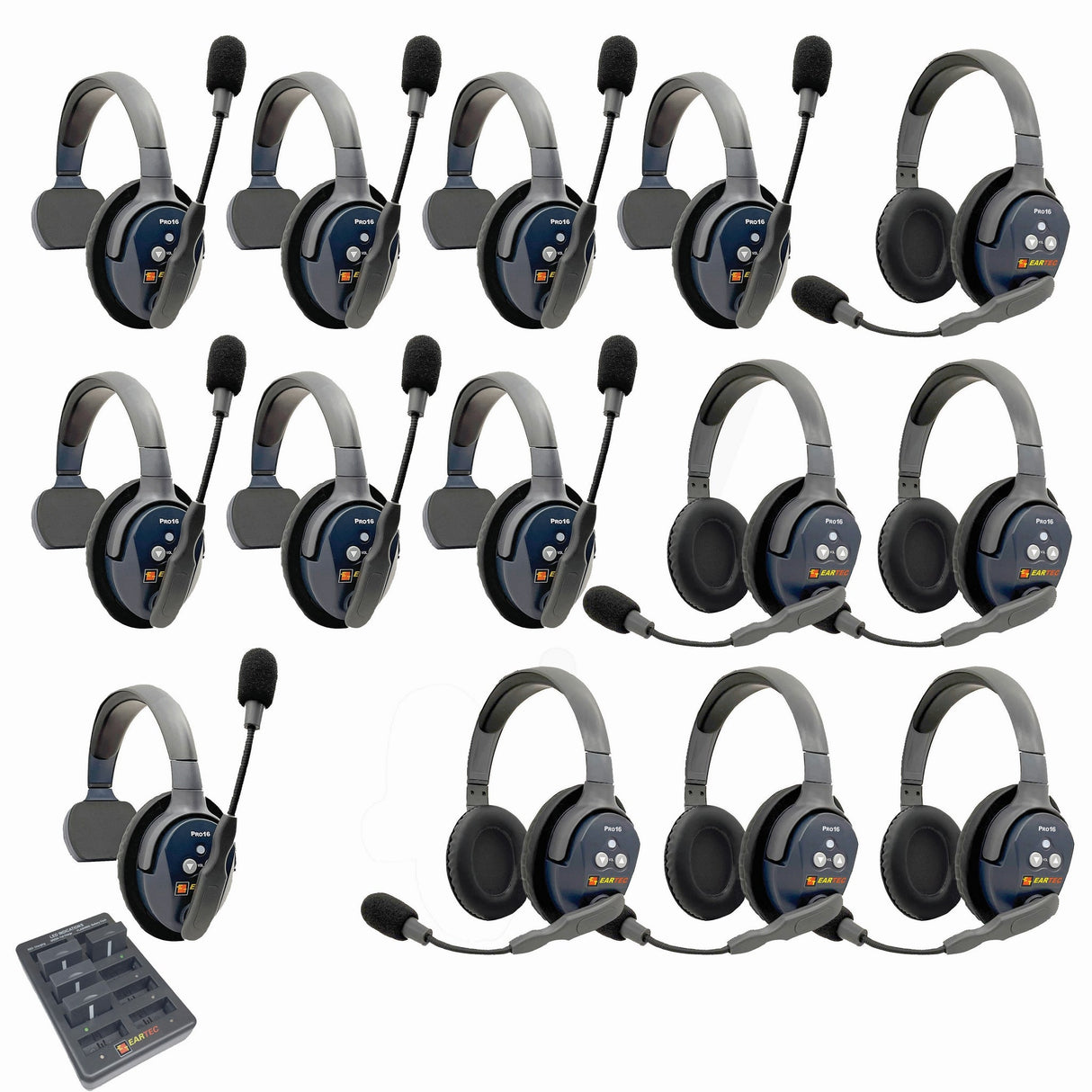 Eartec PRO16 Full Duplex True Wireless Headset Intercom Systems for 14-Users - 1x Single Main, 7x Single Remote, 6x
