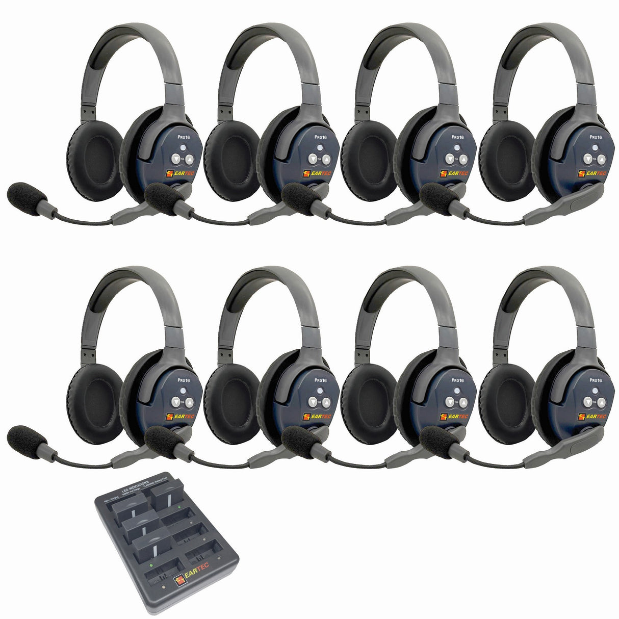 Eartec PRO16 Full Duplex True Wireless Headset Intercom Systems for 7 - 9 Users - 8-Users: 1x Double Main, 7x Double