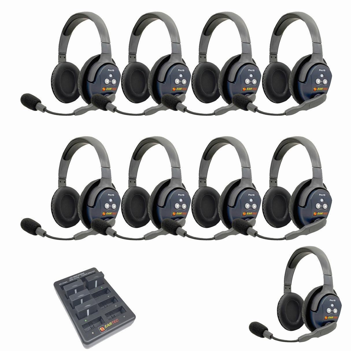 Eartec PRO16 Full Duplex True Wireless Headset Intercom Systems for 7 - 9 Users - 9-Users: 1x Double Main, 8x Double