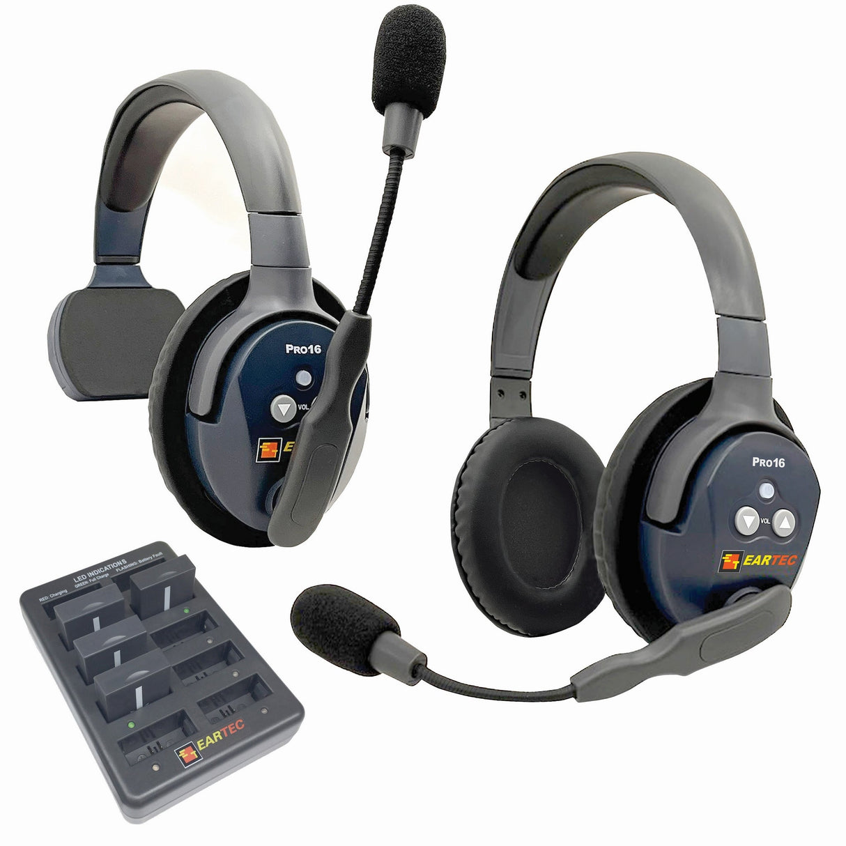 Eartec PRO16 Full Duplex True Wireless Headset Intercom Systems for 2 - 6 Users - 2-Users: 1x Single Main, 1x Double