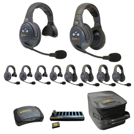 Eartec EVADE EVX1055-CM Full Duplex Dual Channel Wireless Intercom System with 5 Single 5 Dual Speaker Headsets
