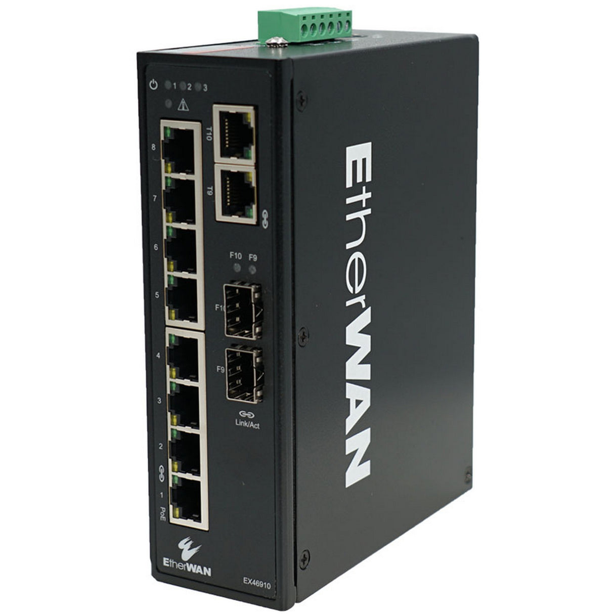 EtherWAN EX46910 Hardened Unmanaged 8-Port Gigabit PoE and 2-Port Gigabit RJ45/SFP Combo Ethernet Switch