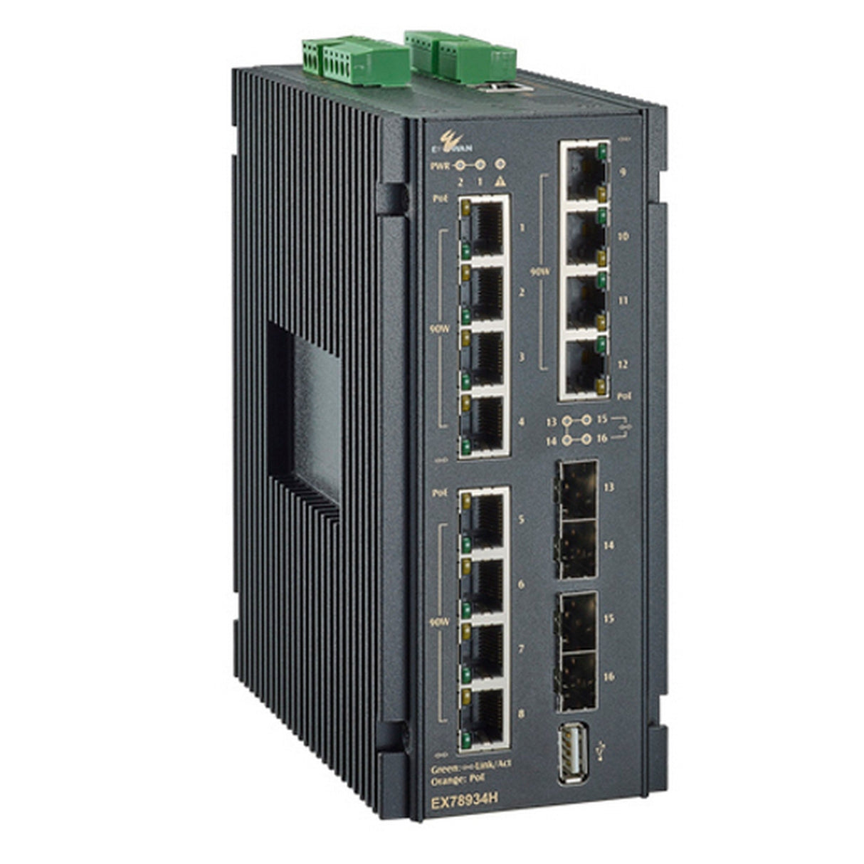 EtherWan EX789xxH-0VB Hardened Managed 12-Port Gigabit PoE and 4-Port 1G SFP Ethernet Switch - 12 Gigabit PoE Ports + 4