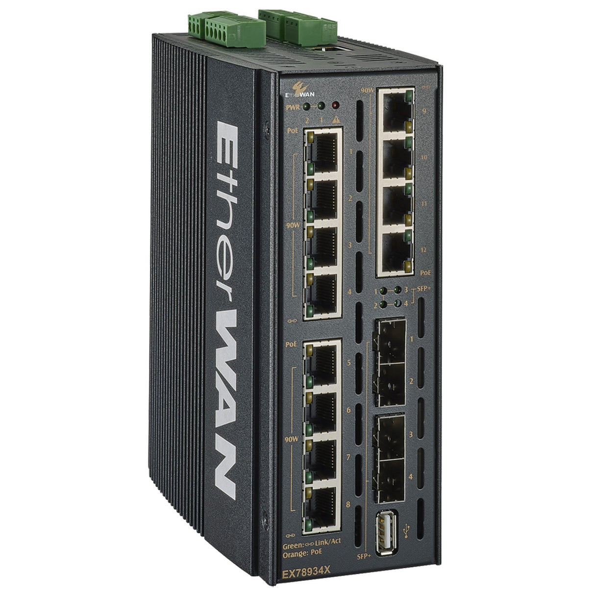 EtherWAN EX78934X-0VB Hardened Managed 12-Port Gigabit PoE and 4-Port 10G SFP + Ethernet Switch